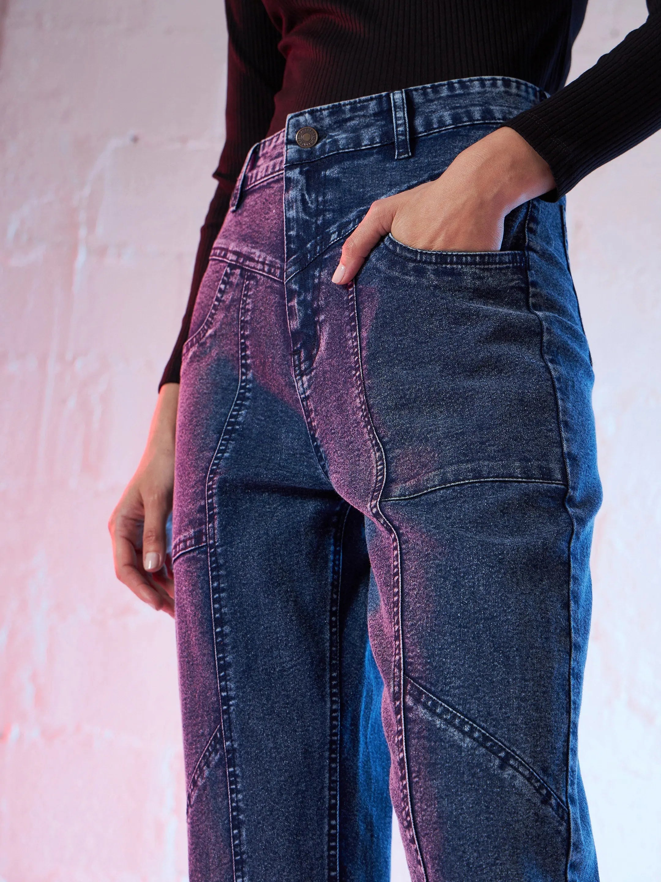 Women's Blue Denim Relax Fit Cropped Jeans | Cotton Fabric