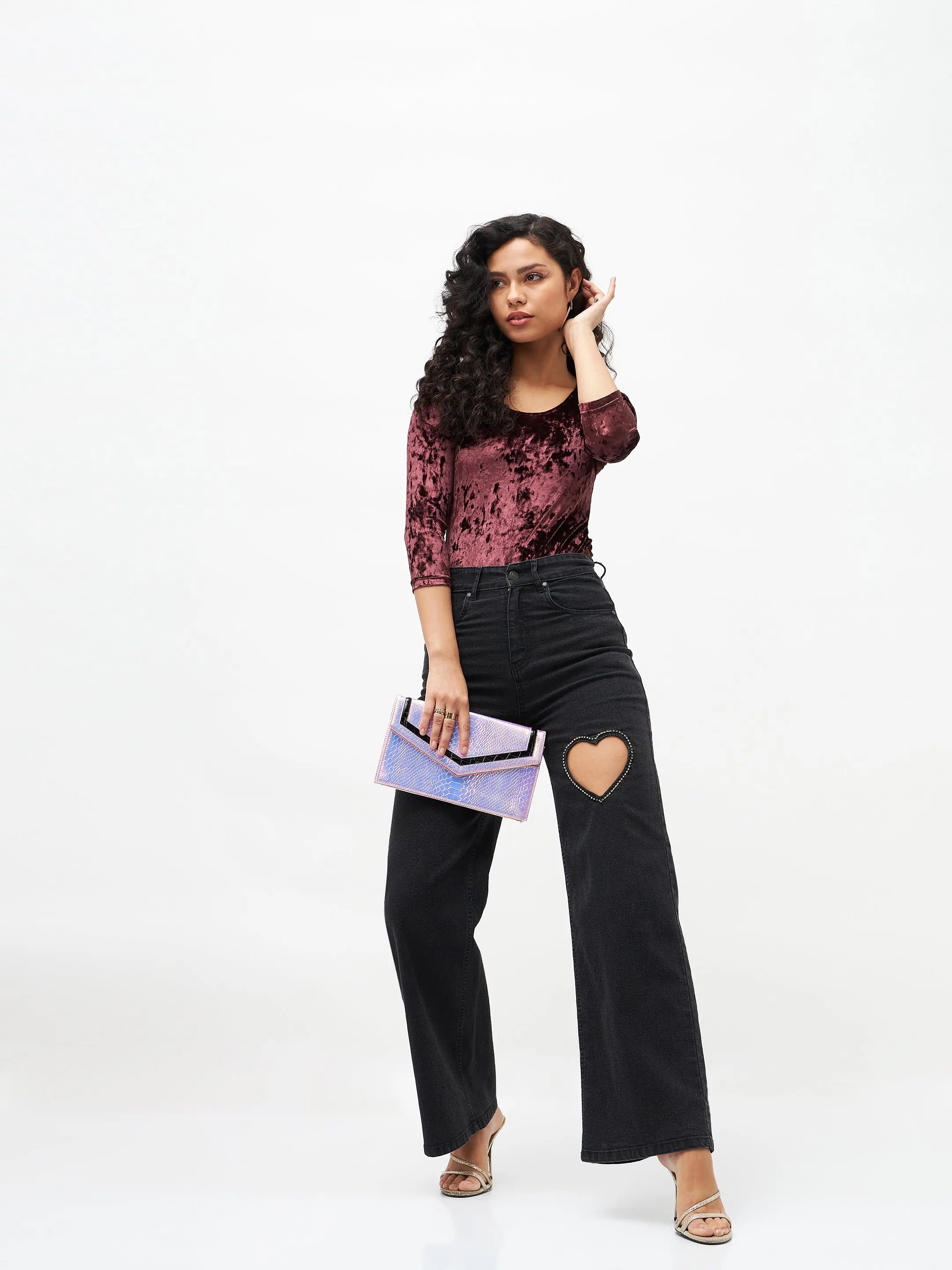 Black Crystal Heart Jeans | Women's Embellished Denim