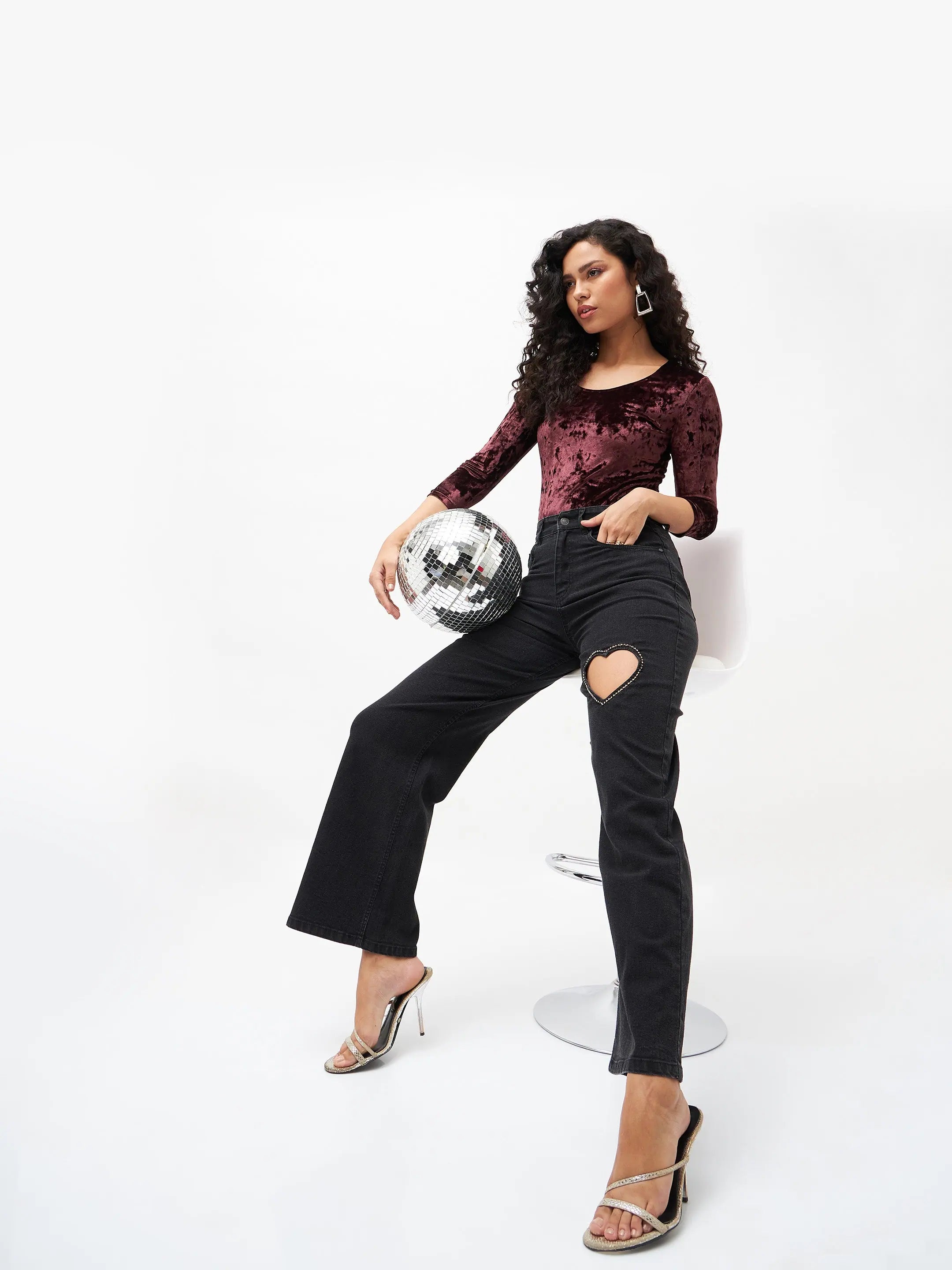 Black Crystal Heart Jeans | Women's Embellished Denim
