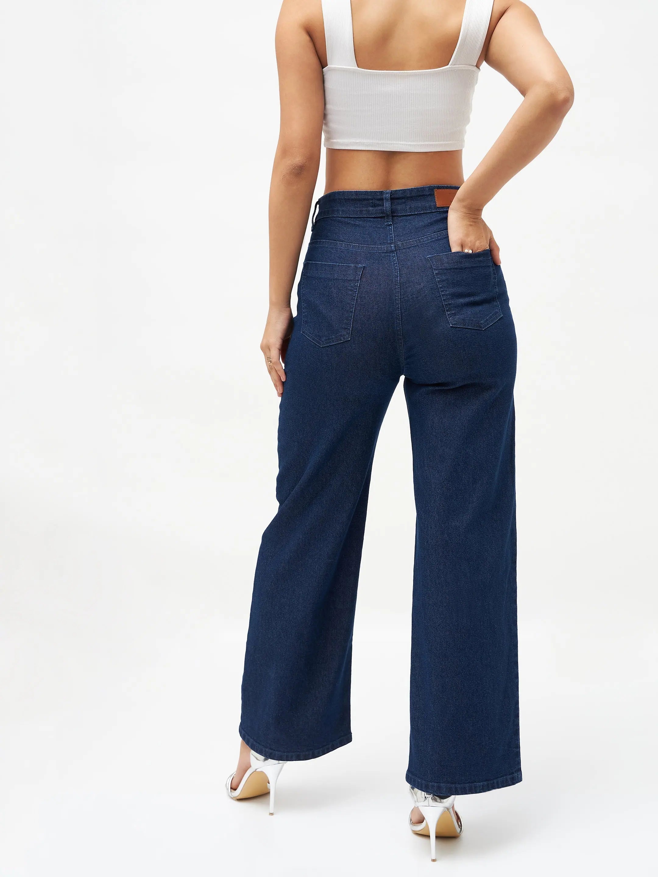 Blue Crystal Heart Jeans | Straight Fit Denim for Women