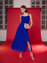 Women Royal Blue Embellished Back Cut Out Maxi Dress