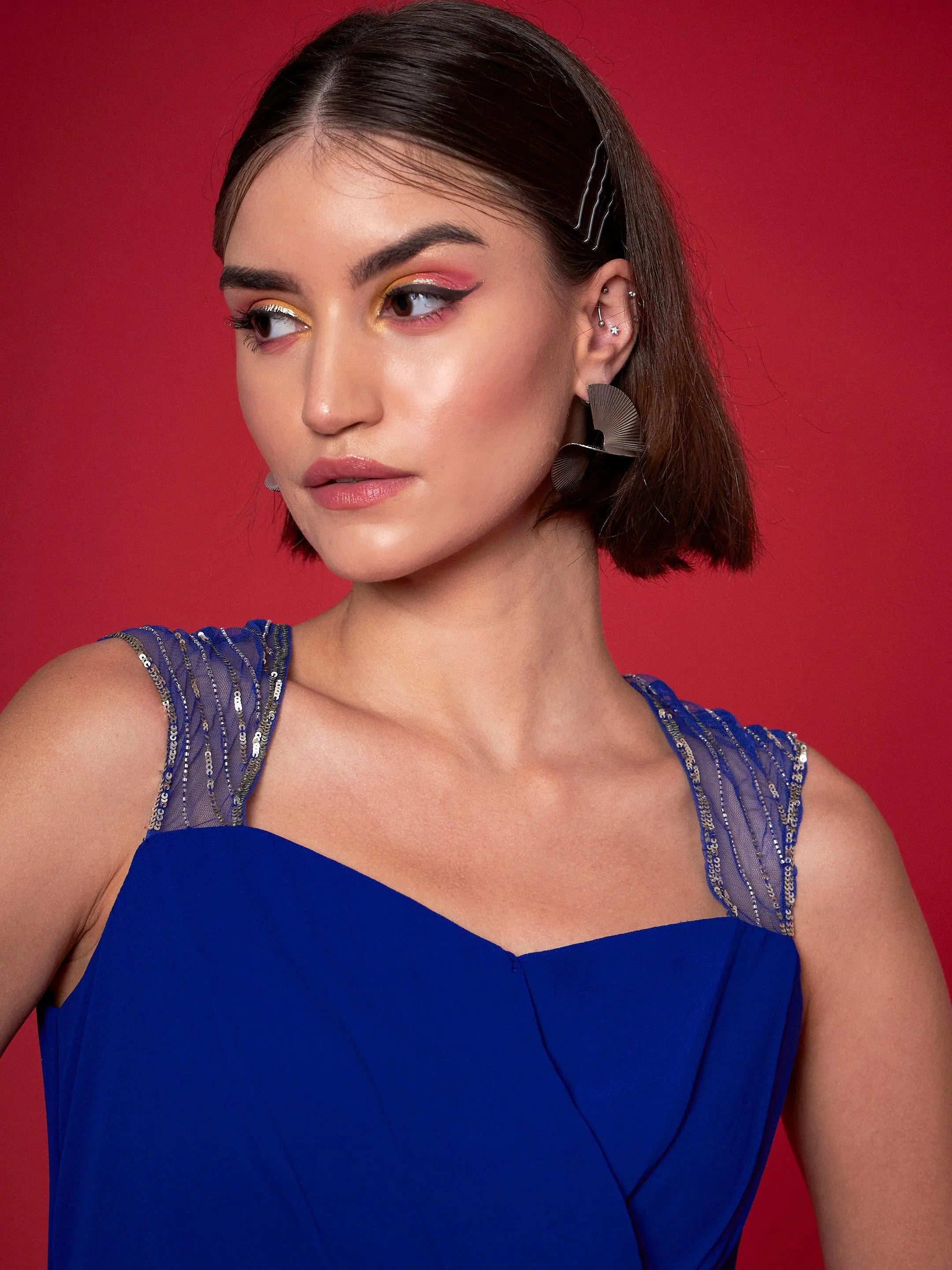 Royal Blue Maxi Dress - Embellished Women's A-Line Gown