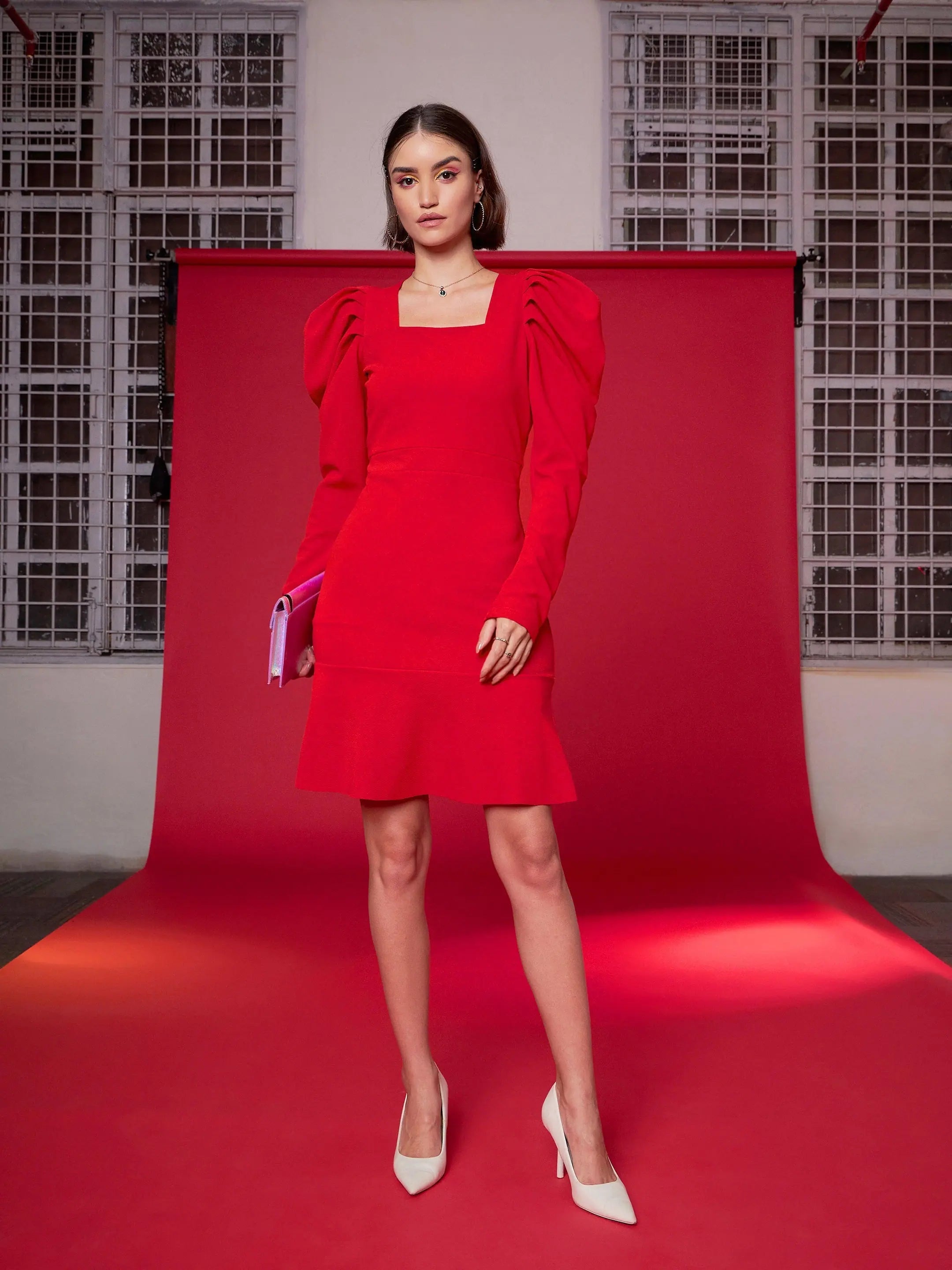 Red Frill Hem Dress - Party Wear & Festive Fashion