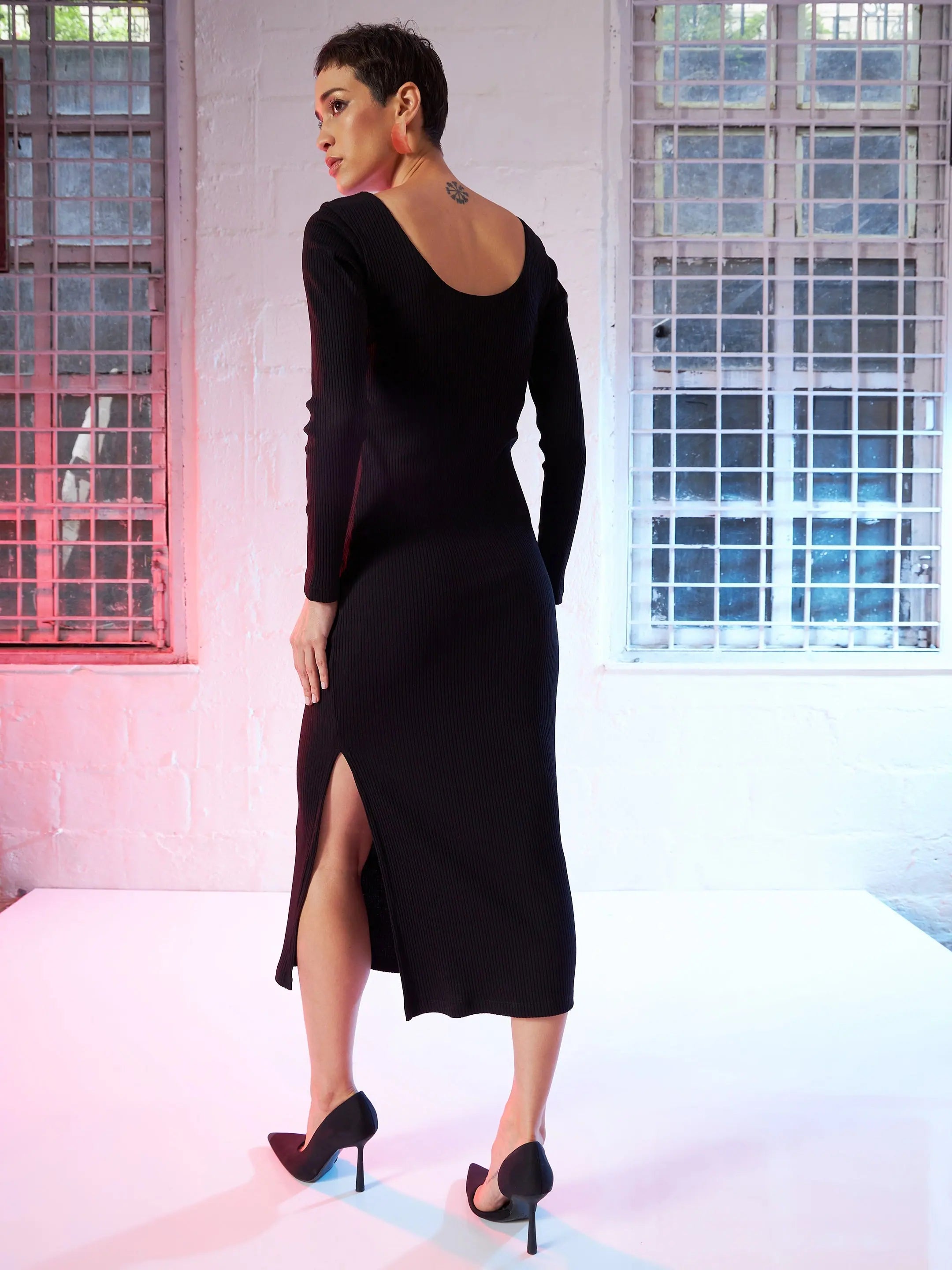 Black Rib Midi Dress: Women's Lehenga, Sweetheart Neck, Should...
