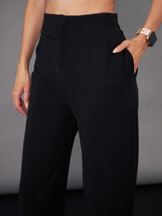 Women Black Slim Fit Blazer With Pleated Pants