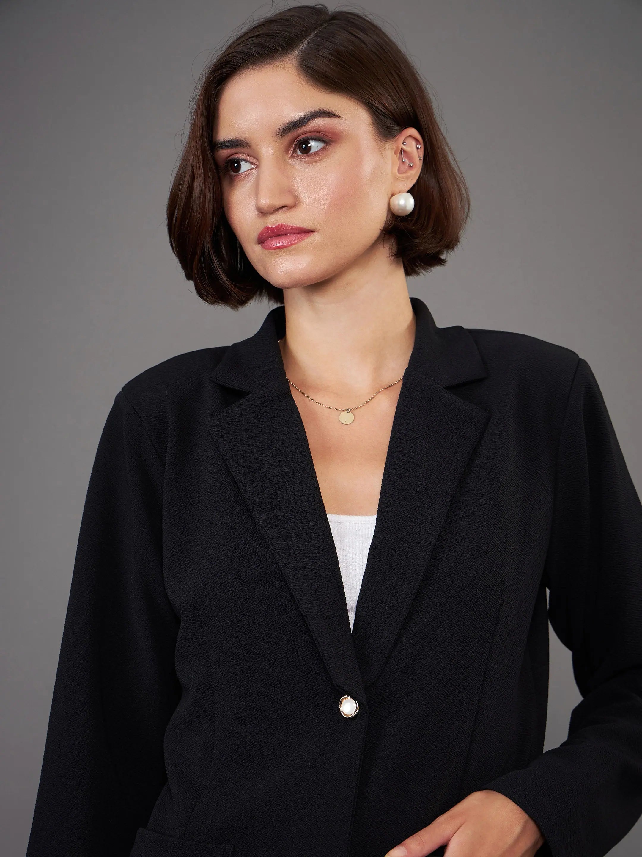 Black Slim Fit Blazer & Pleated Pants Set | Women's Tops