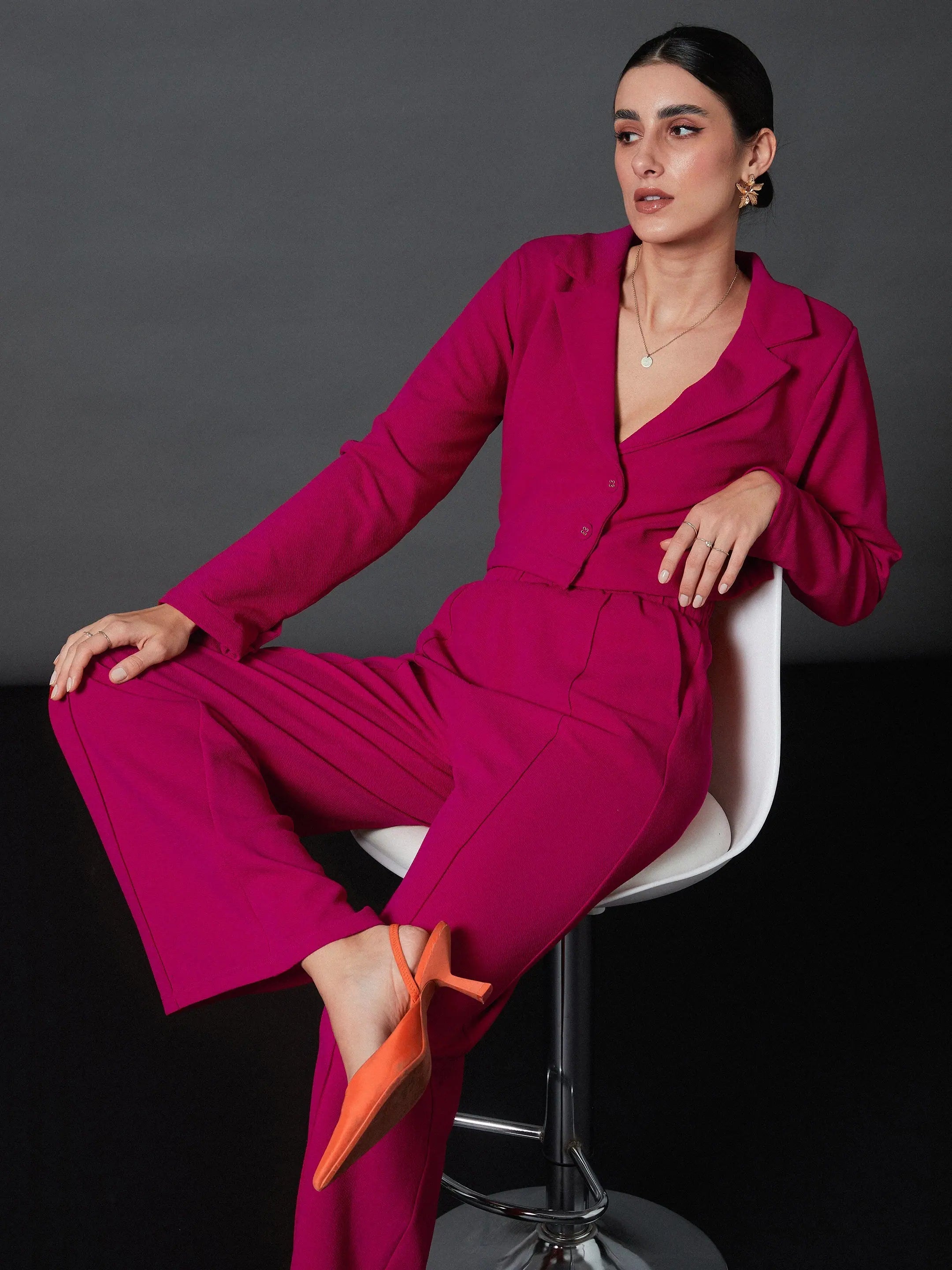 Pink Crop Blazer & Palazzo Pants Set | Women's Stylish Tops