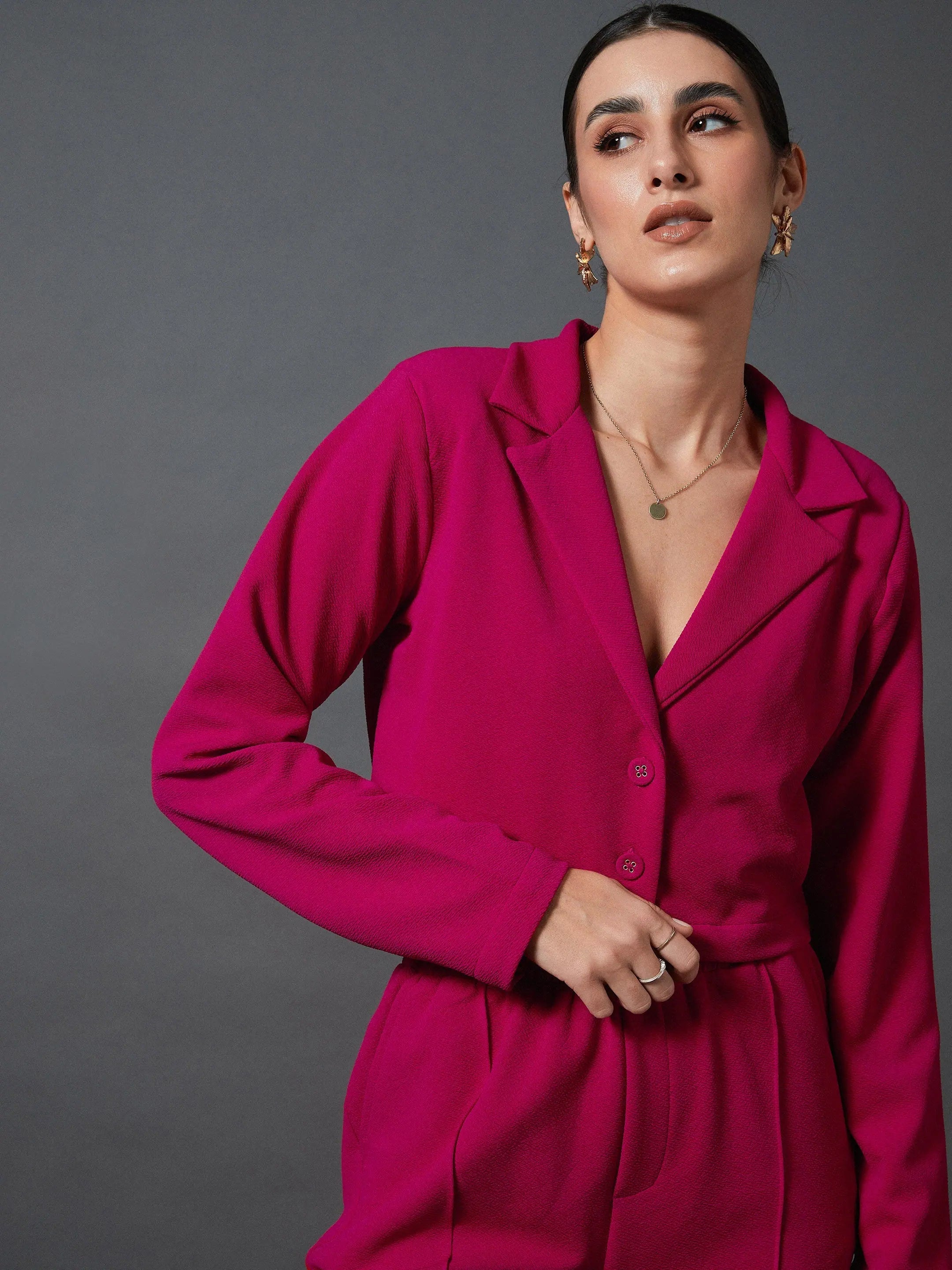 Pink Crop Blazer & Palazzo Pants Set | Women's Stylish Tops