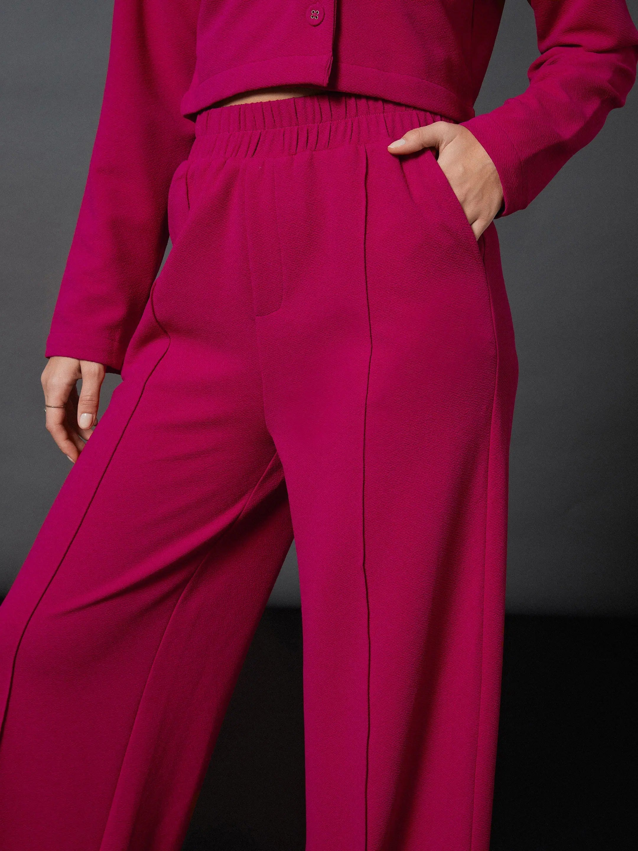 Pink Crop Blazer & Palazzo Pants Set | Women's Stylish Tops