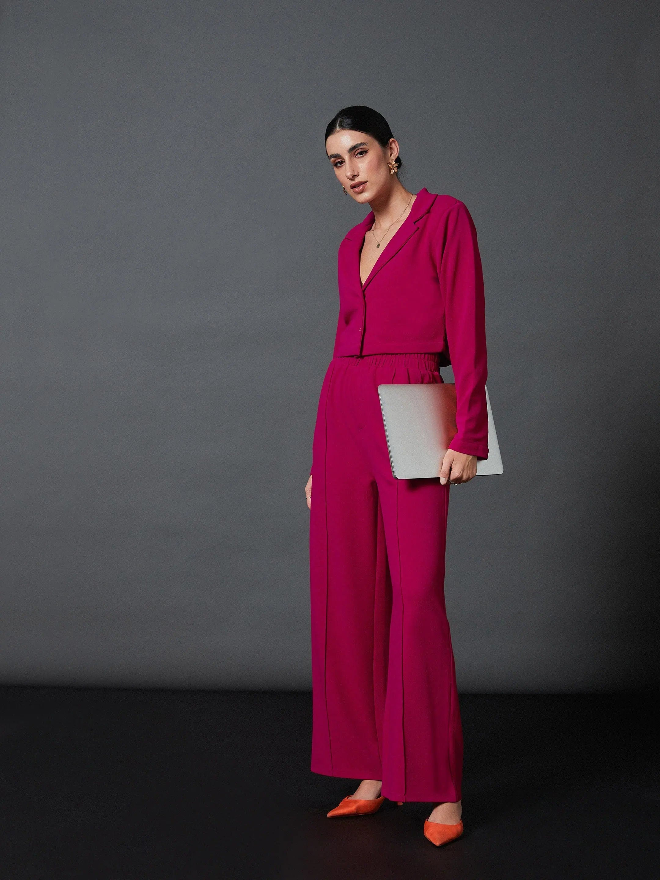 Pink Crop Blazer & Palazzo Pants Set | Women's Stylish Tops