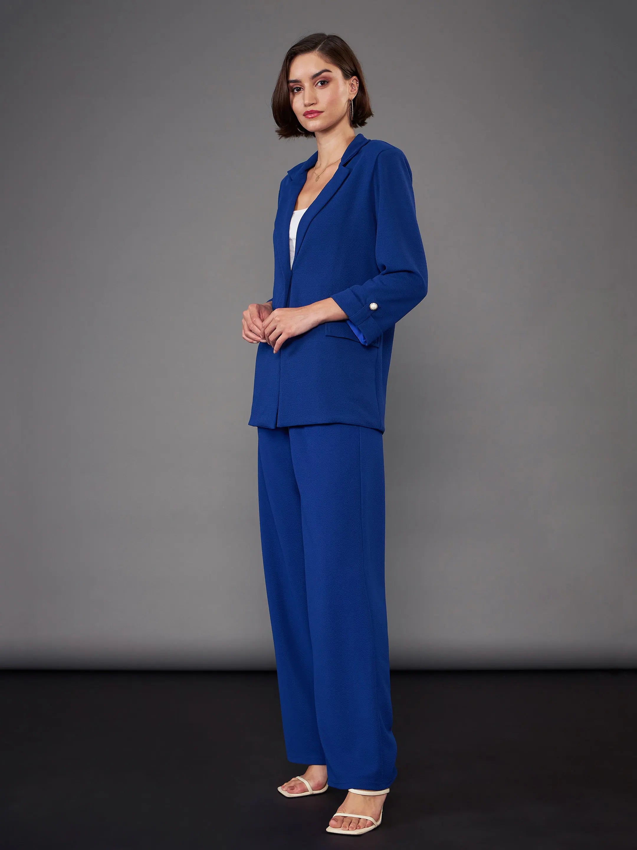 Royal Blue Blazer & Pleated Pants Set | Women's Two-Piece