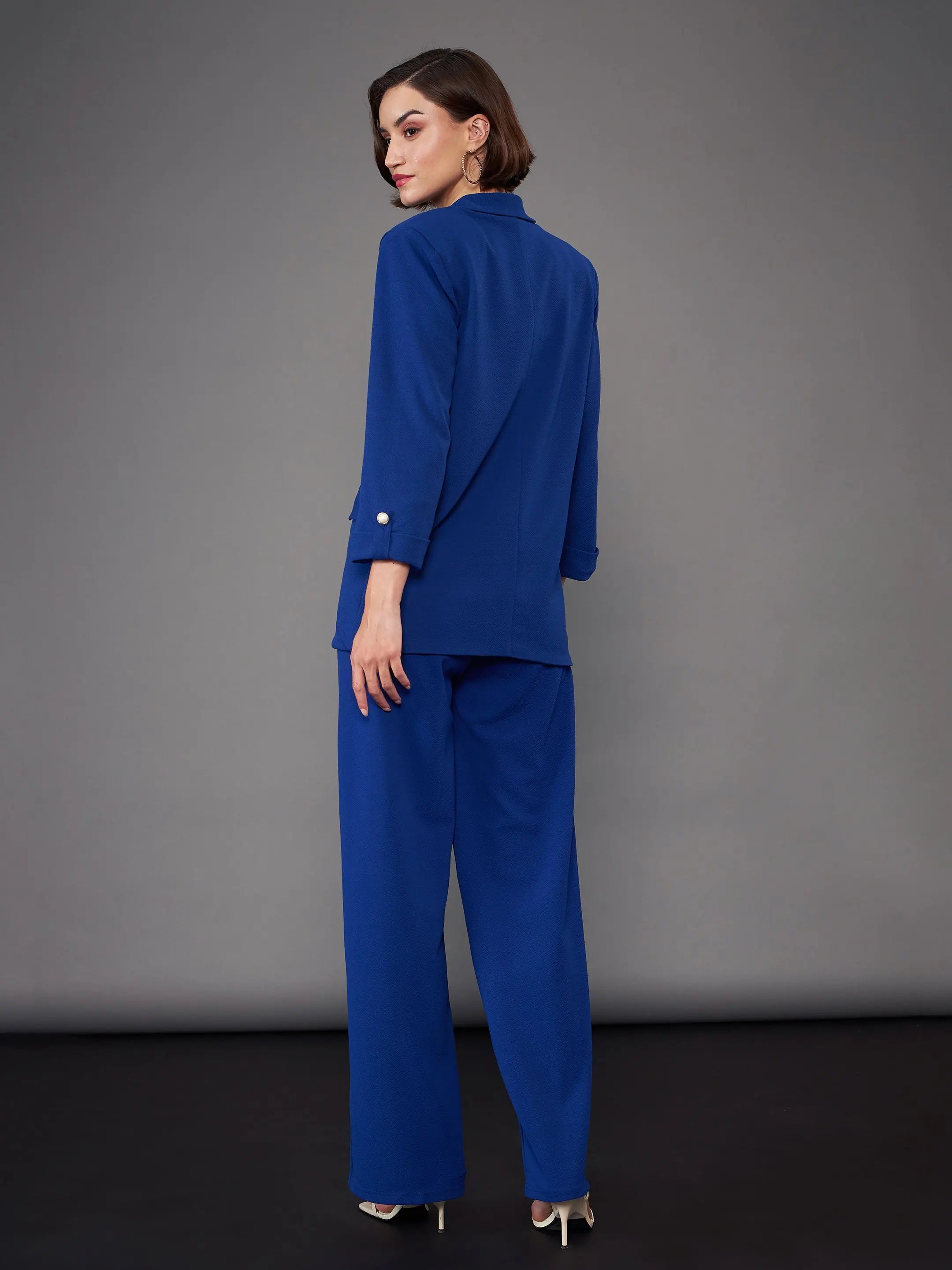 Royal Blue Blazer & Pleated Pants Set | Women's Two-Piece