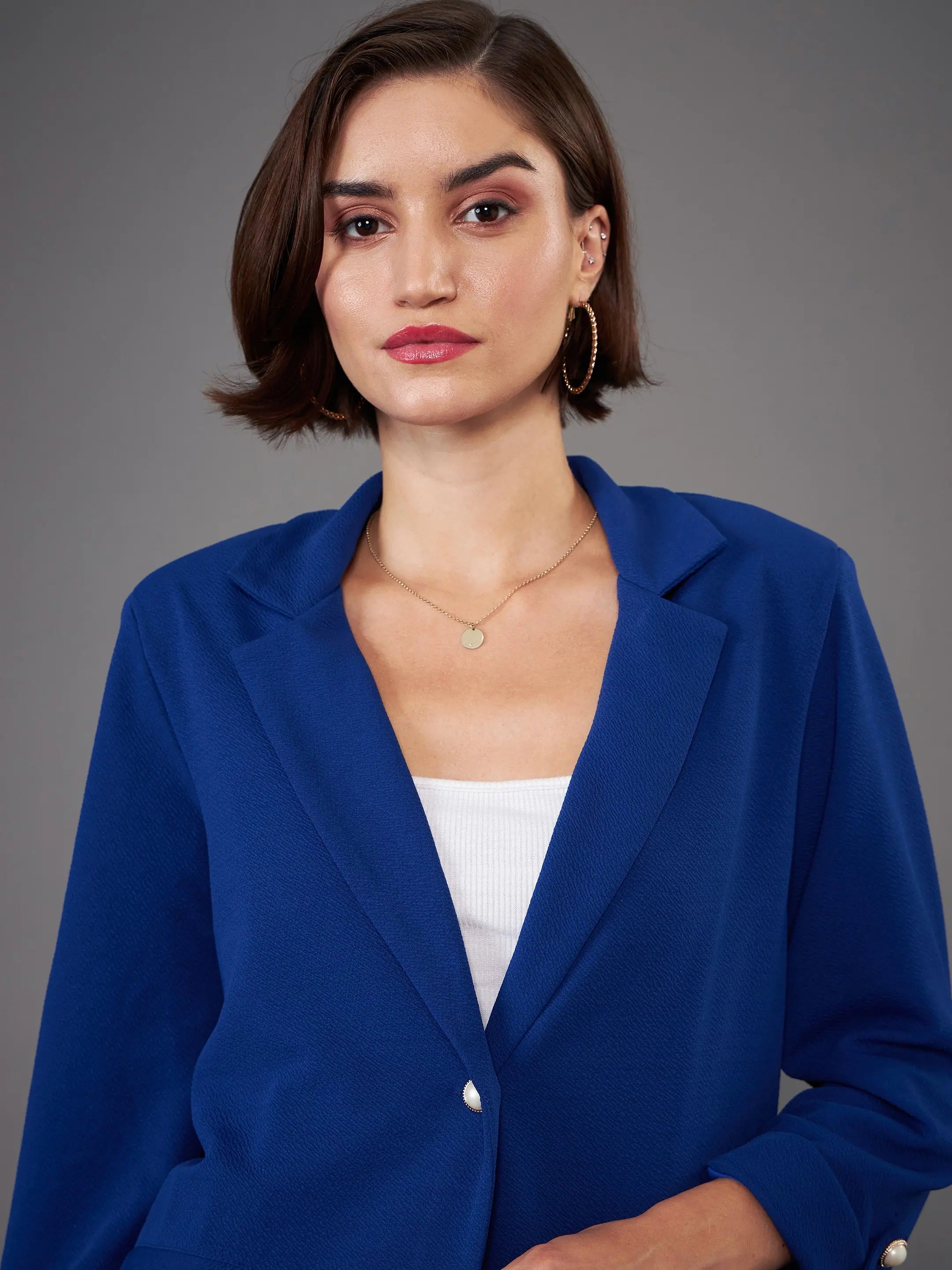 Royal Blue Blazer & Pleated Pants Set | Women's Two-Piece