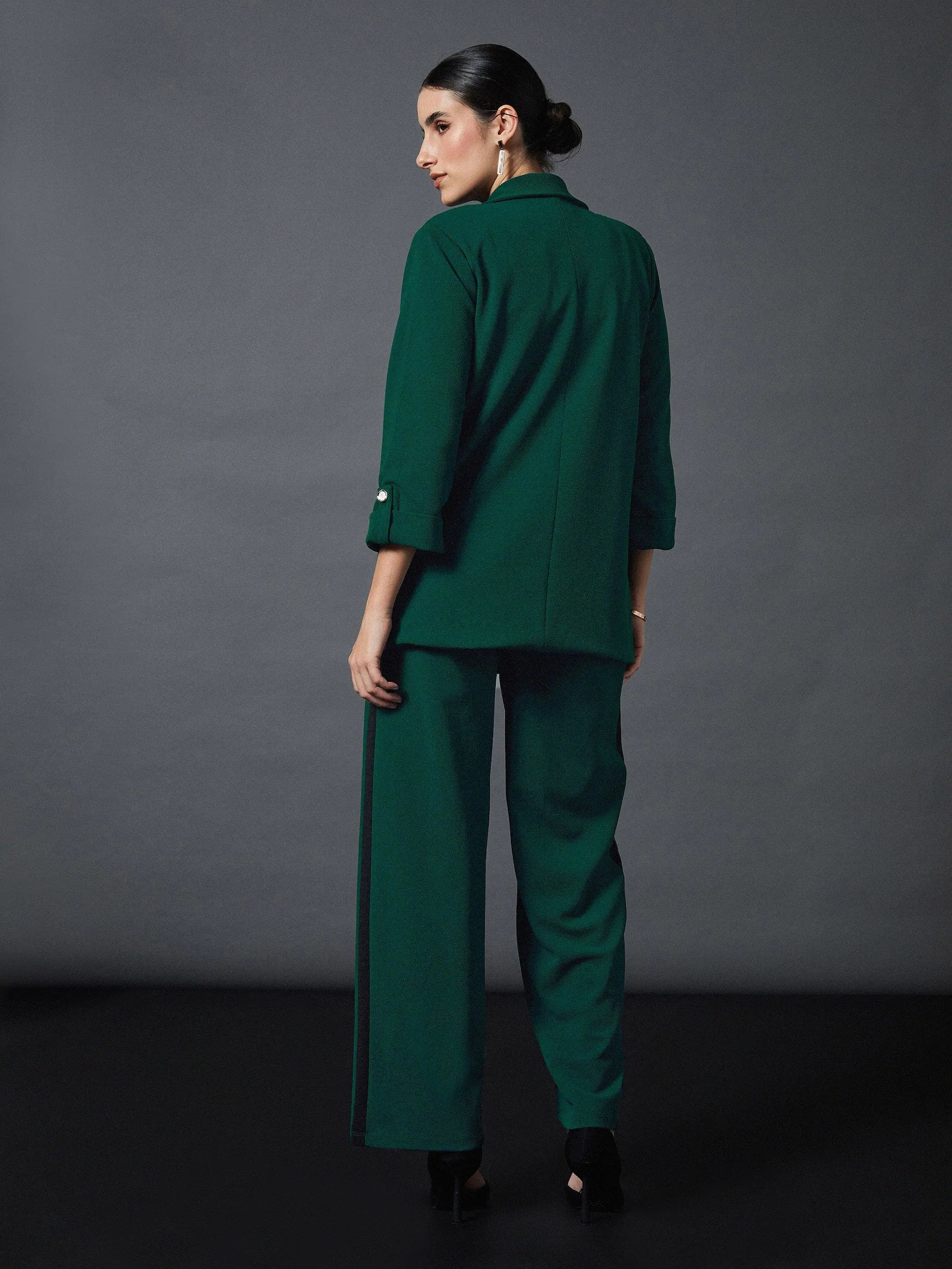 Emerald Blazer & Straight Pants Set | Women's Two-Piece Outfit