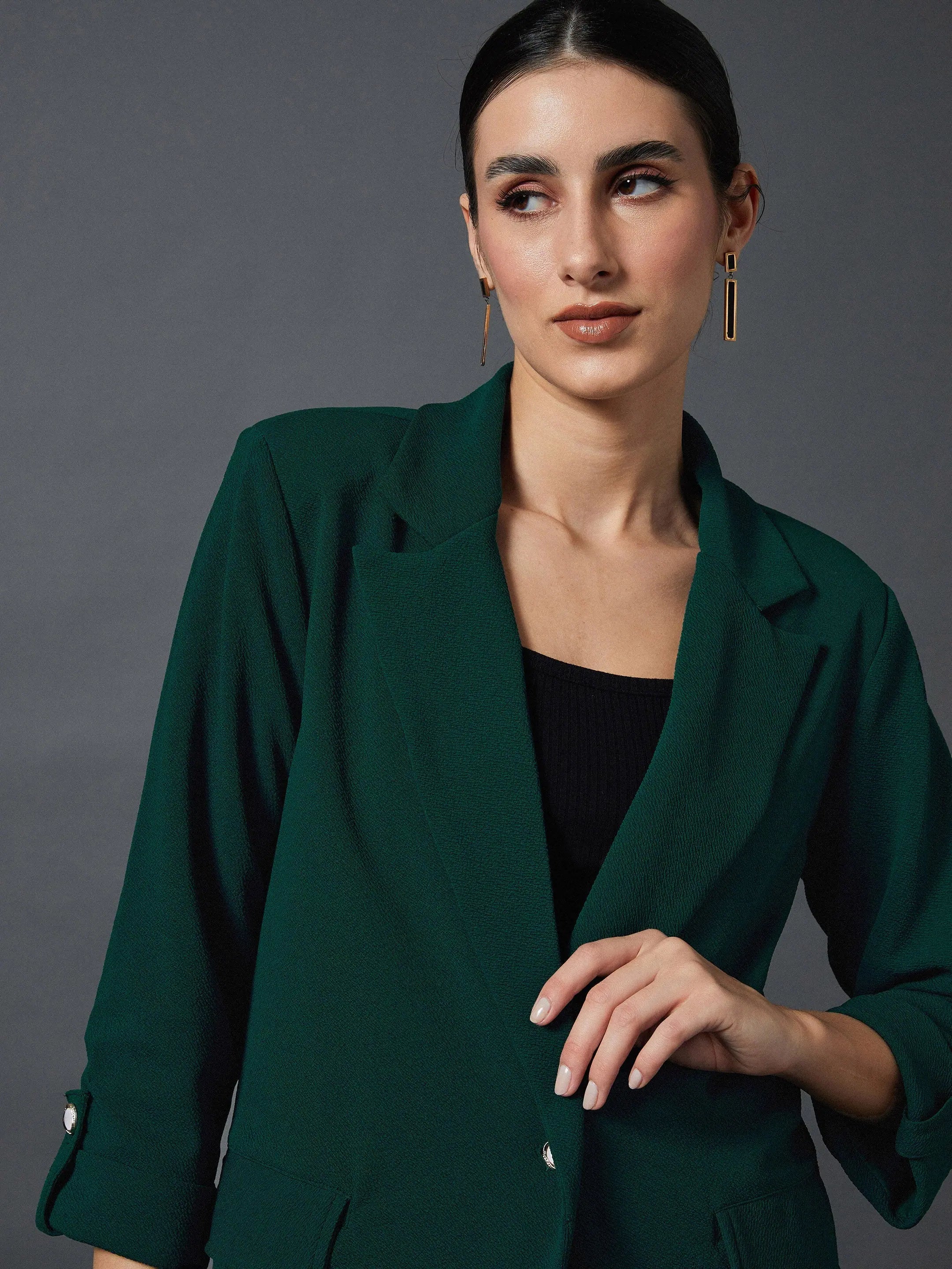 Emerald Blazer & Straight Pants Set | Women's Two-Piece Outfit