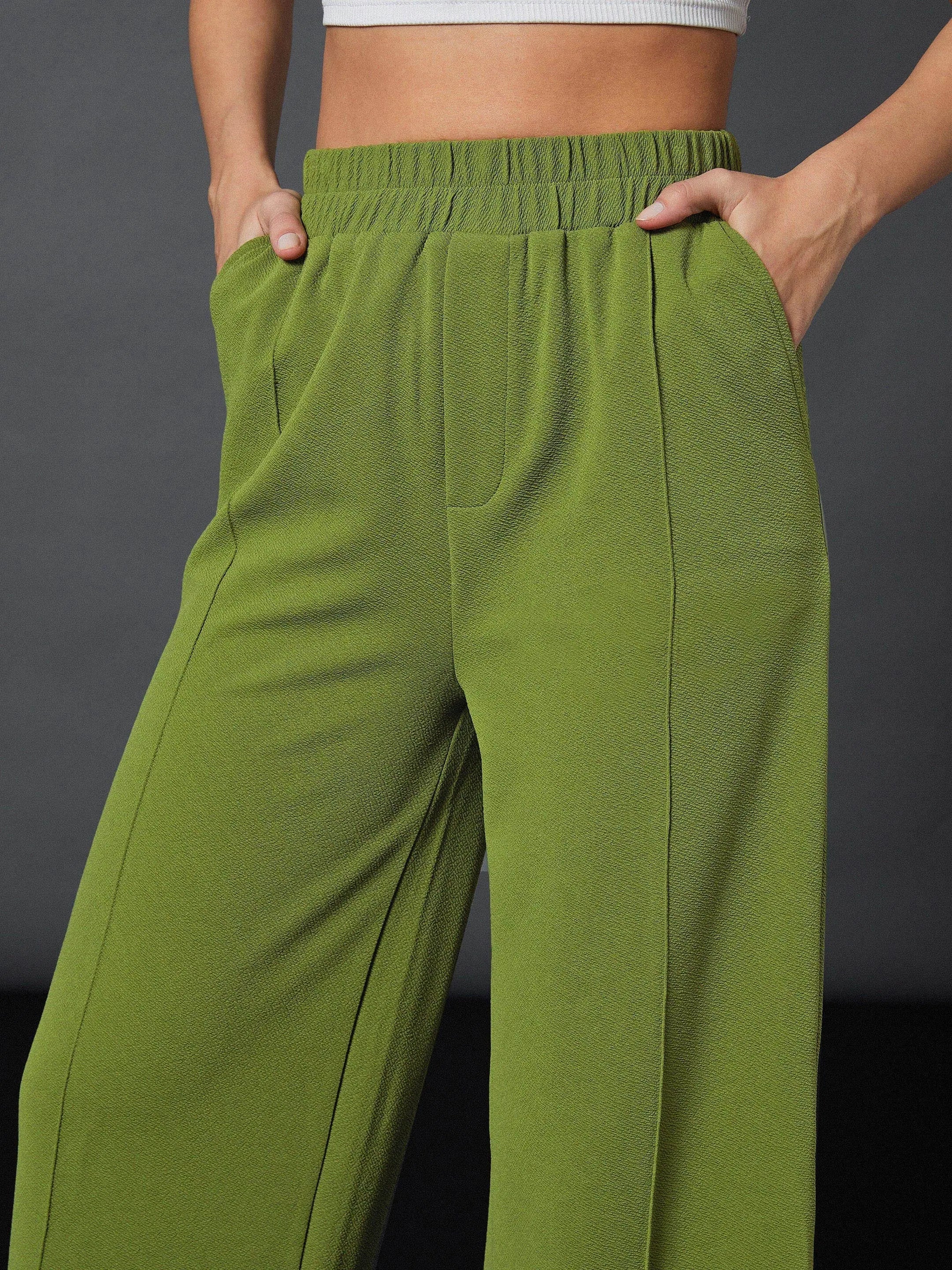 Olive Blazer & Palazzo Pants Set | Women's Two-Piece Outfit