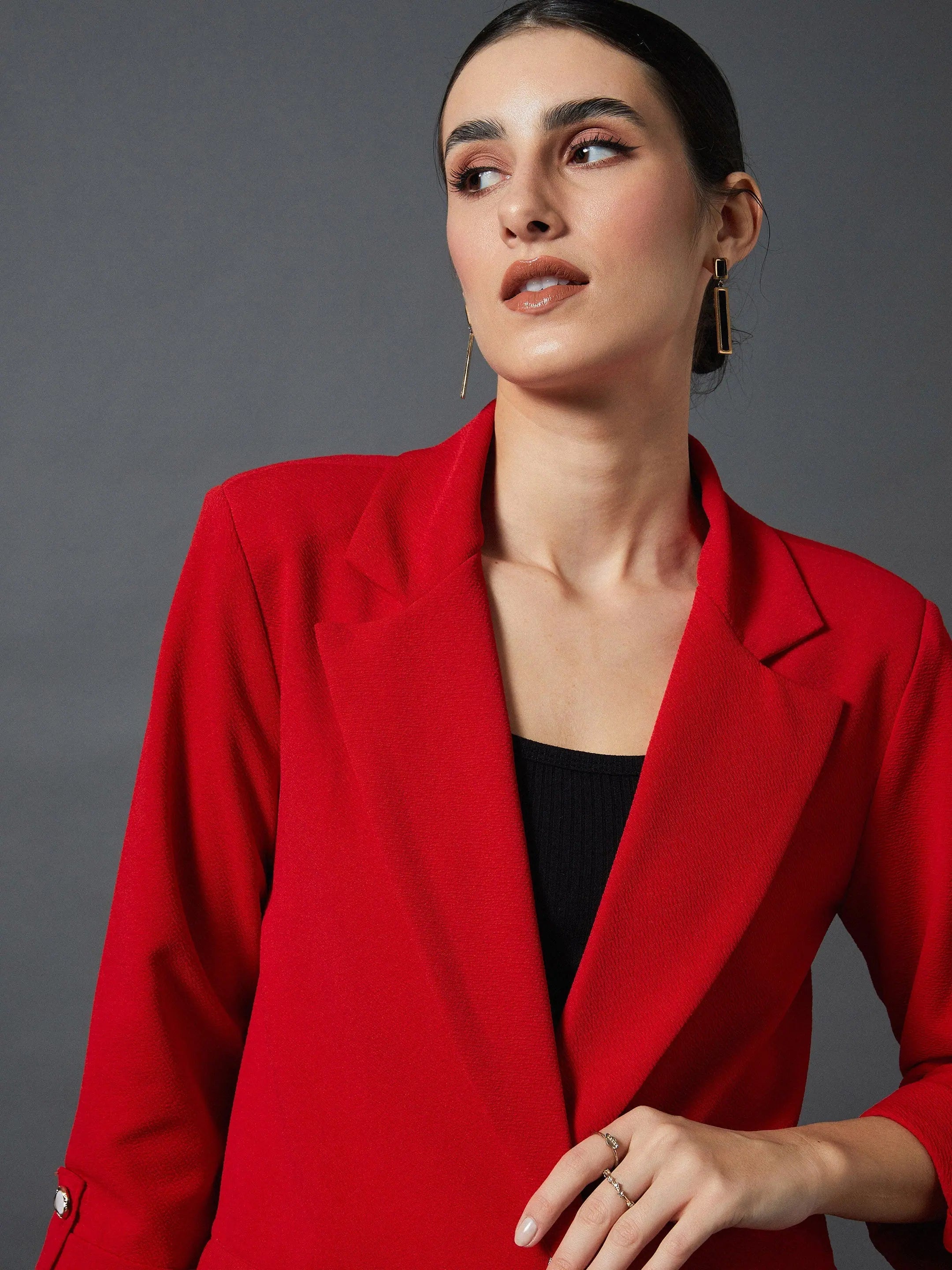 Wholesale Women Red Front Button Blazer with Straight Pants