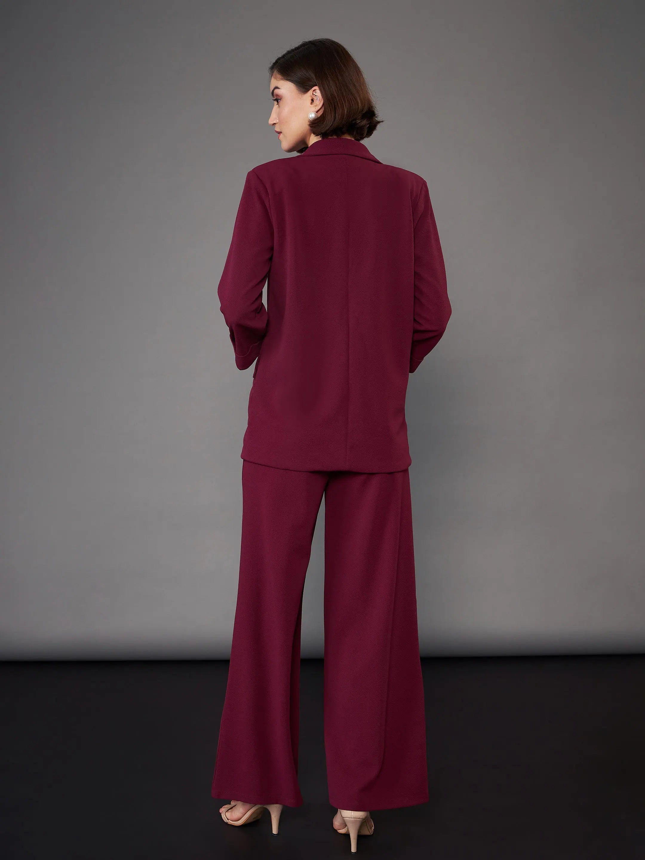 Burgundy Blazer with Palazzo Pants | Women's Tops and Shirts