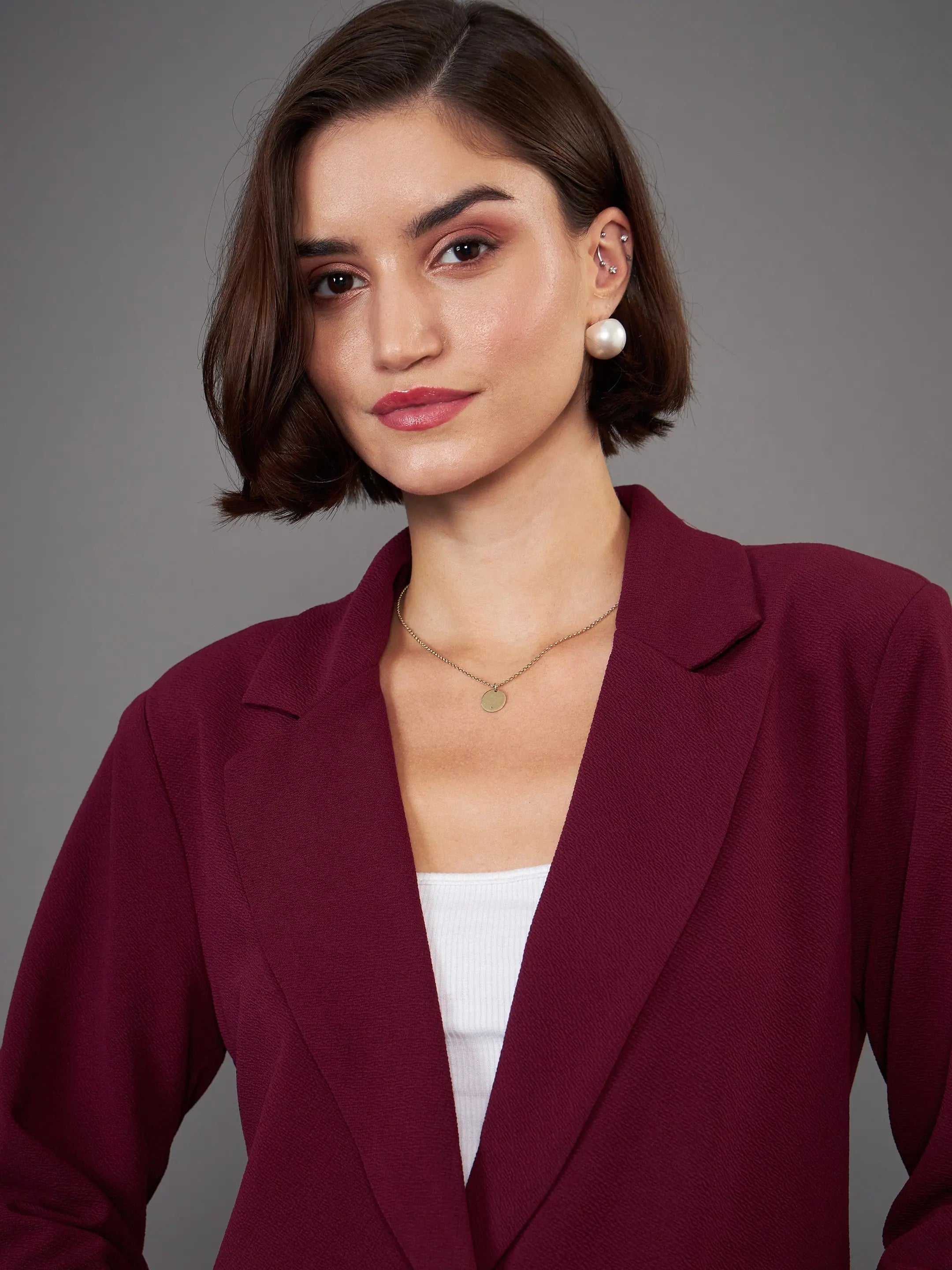 Burgundy Blazer with Palazzo Pants | Women's Tops and Shirts