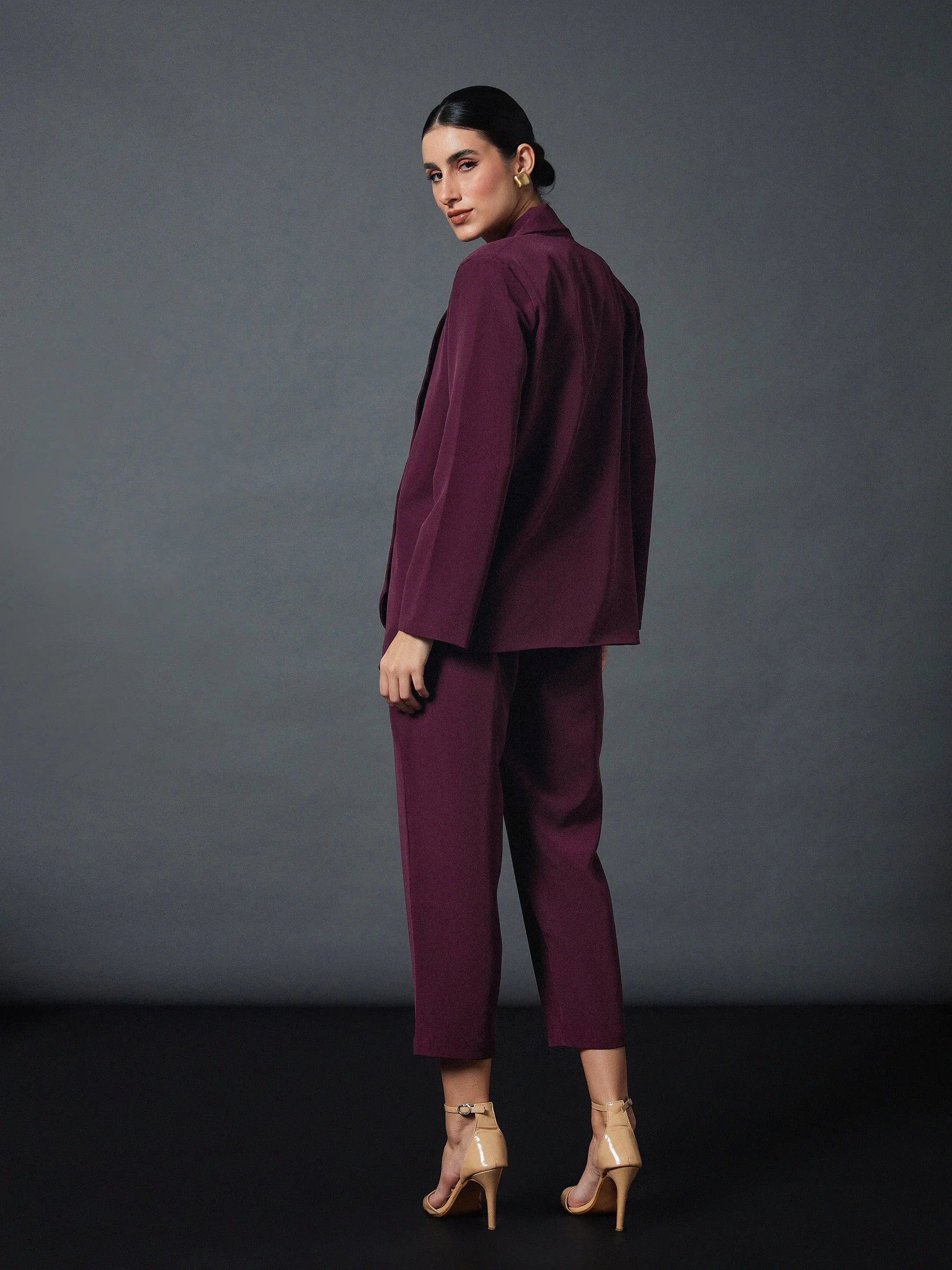 Wholesale Women Maroon Shawl Collar Blazer With Balloon Fit Pants