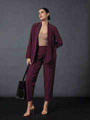 Women Maroon Shawl Collar Blazer With Balloon Fit Pants