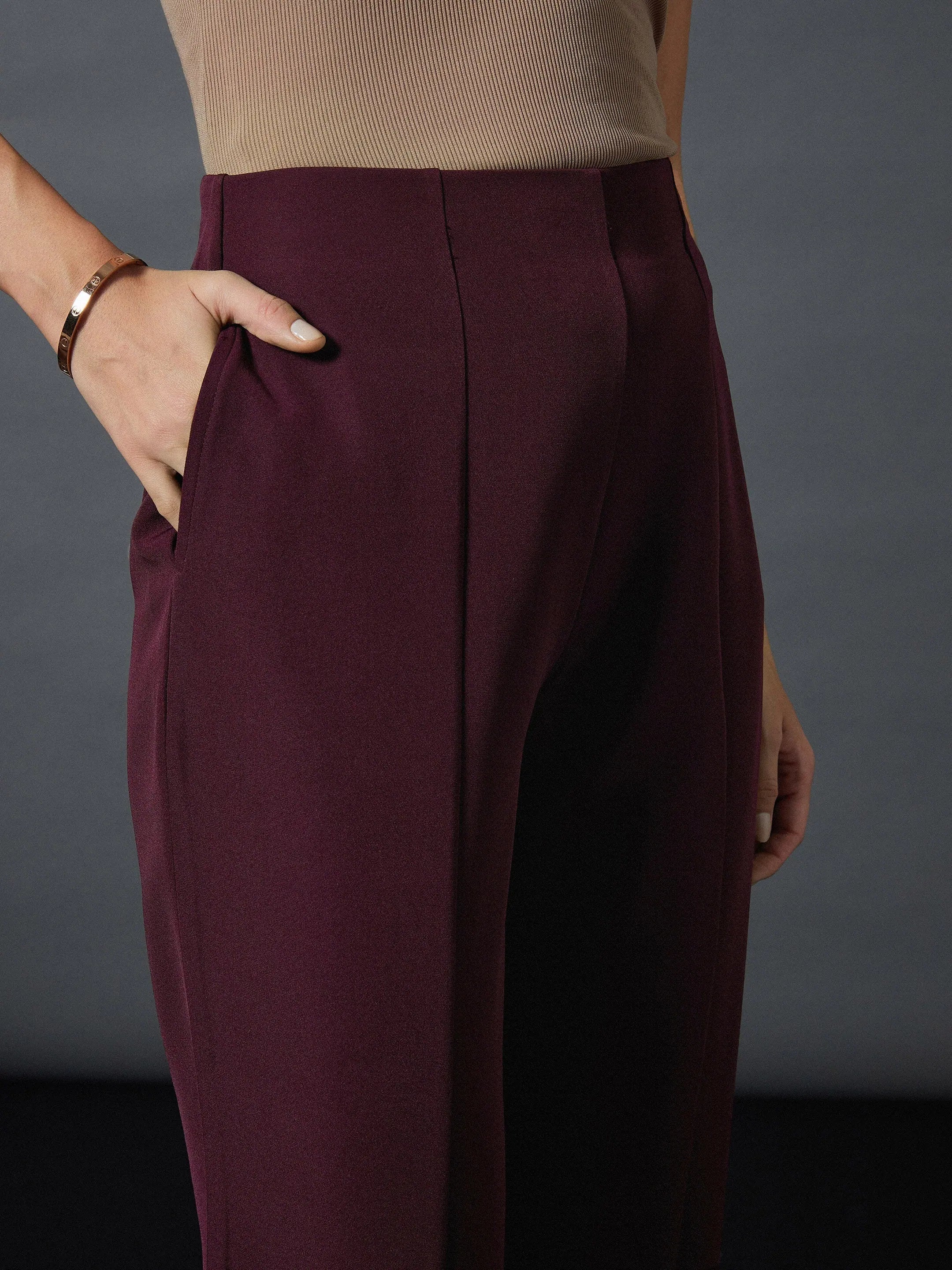 Wholesale Women Maroon Shawl Collar Blazer With Balloon Fit Pants