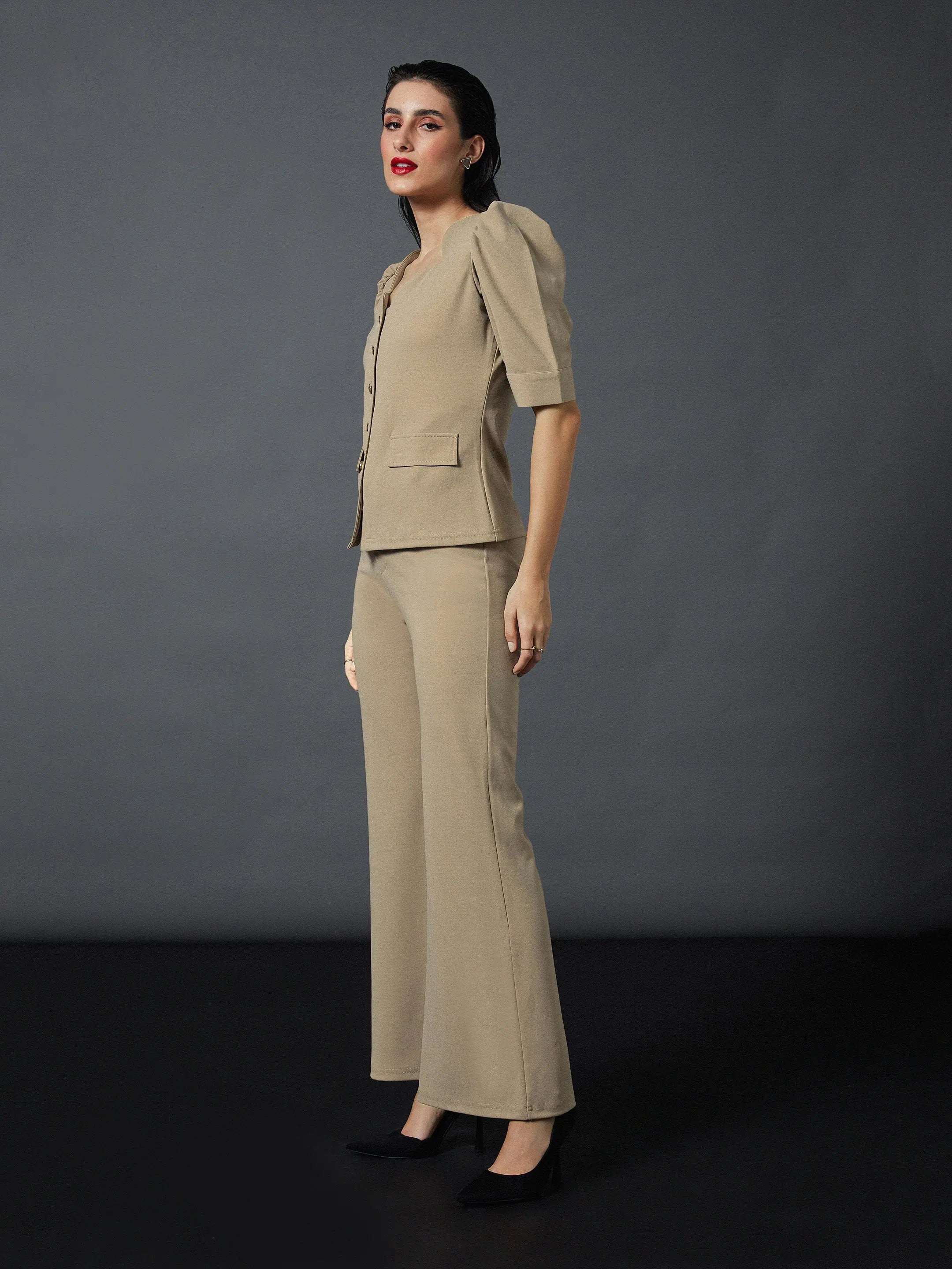 Brown Puff Sleeve Top & Bell Bottoms | Women's Western Wear