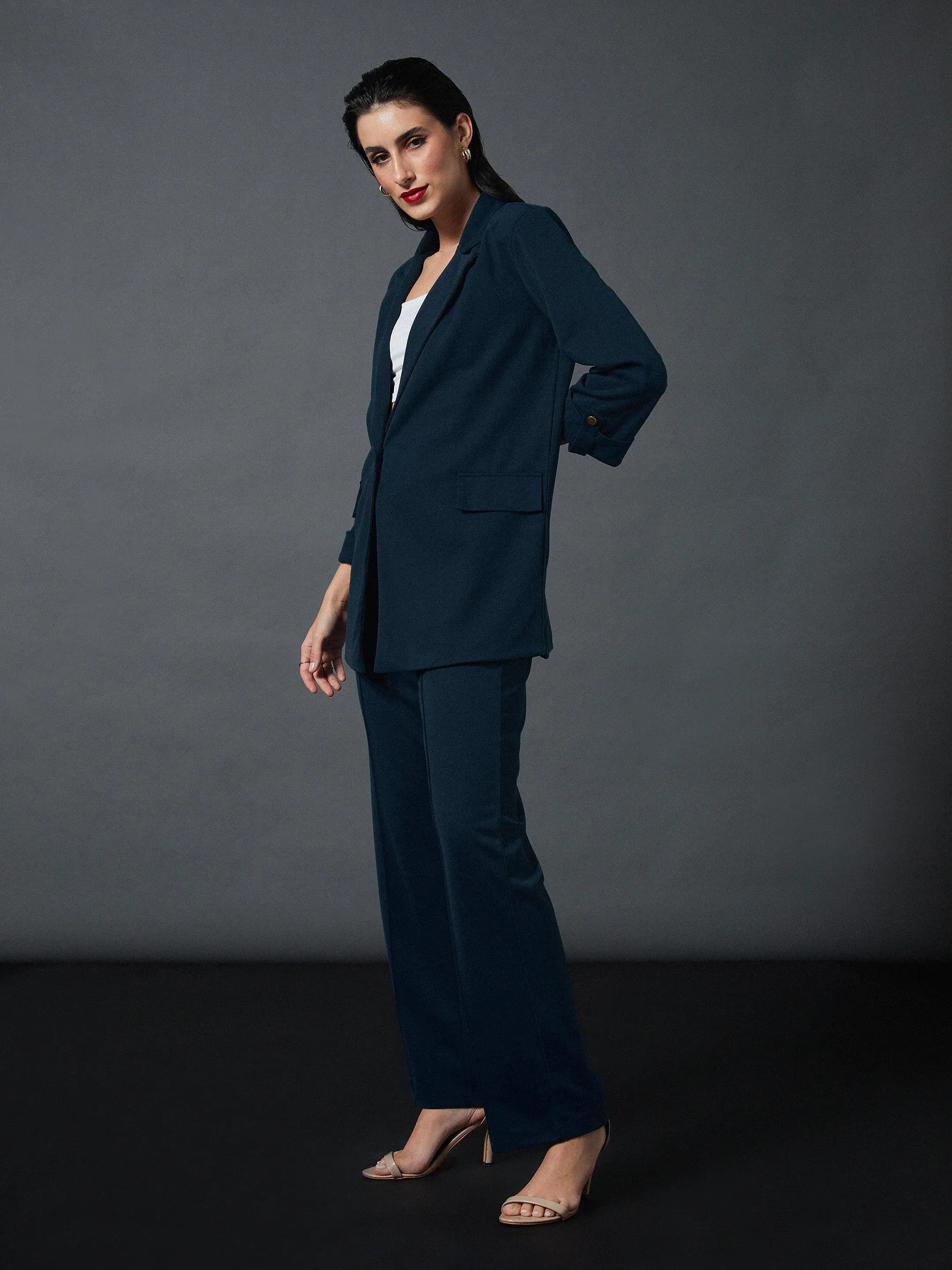 Airforce Blue Blazer & Darted Pants | Women's Fashion Tops
