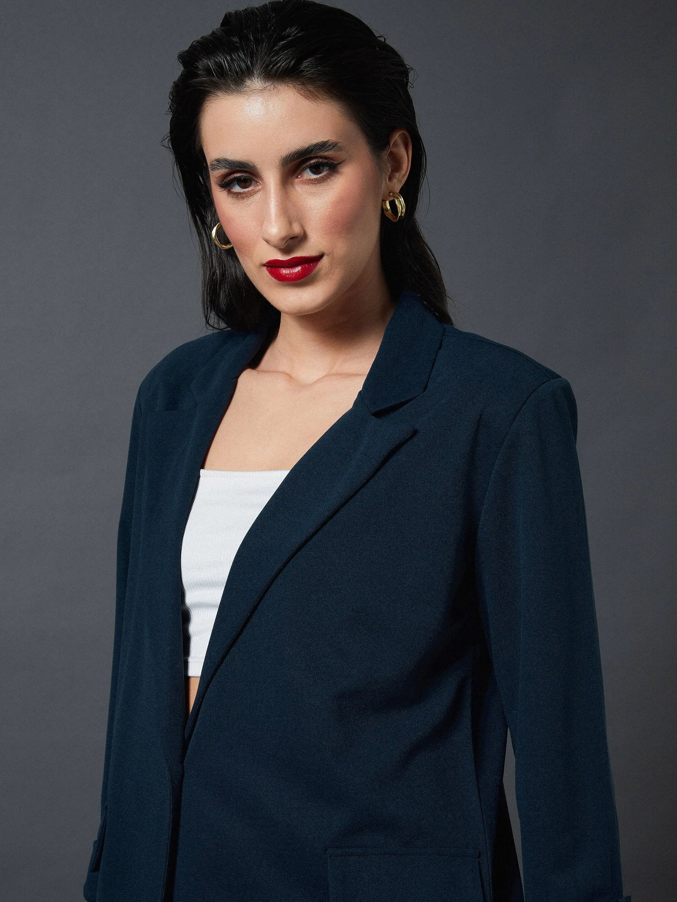 Airforce Blue Blazer & Darted Pants | Women's Fashion Tops