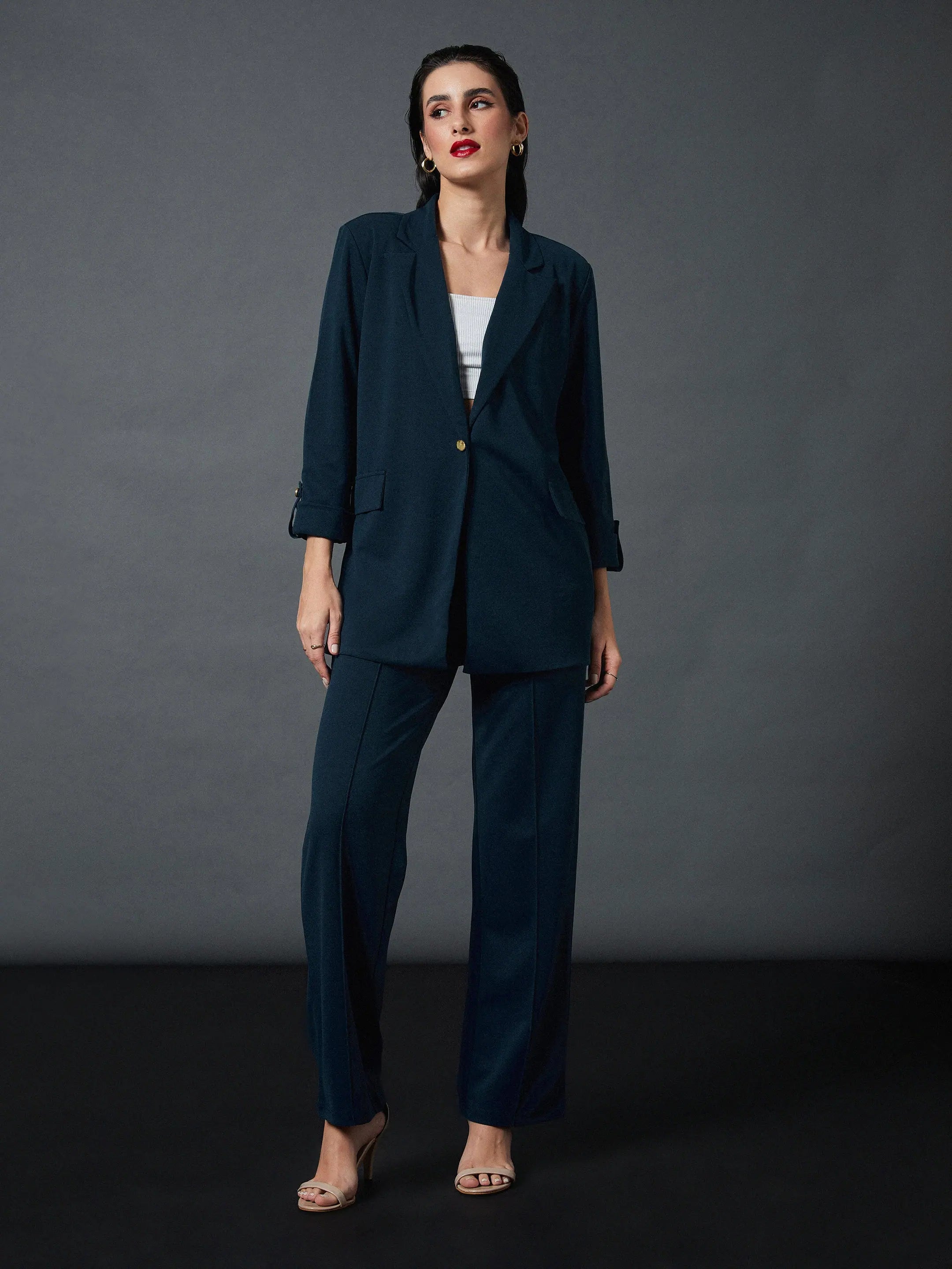 Airforce Blue Blazer & Darted Pants | Women's Fashion Tops