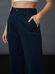 Women Airforce Blue Longline Blazer With Darted Pants