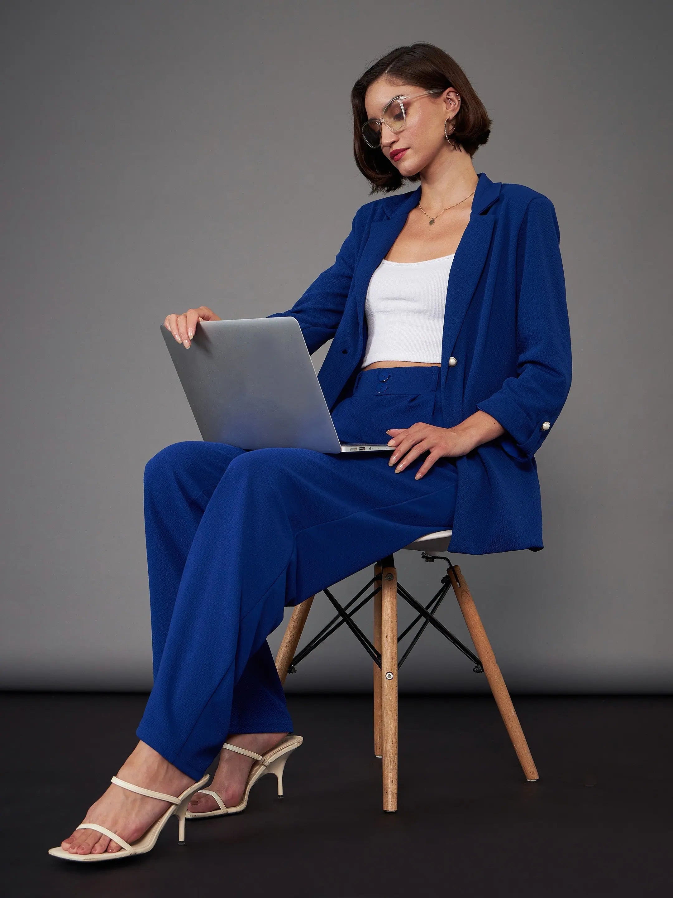 Royal Blue Pleated Pants | Women's Western Outfits Online