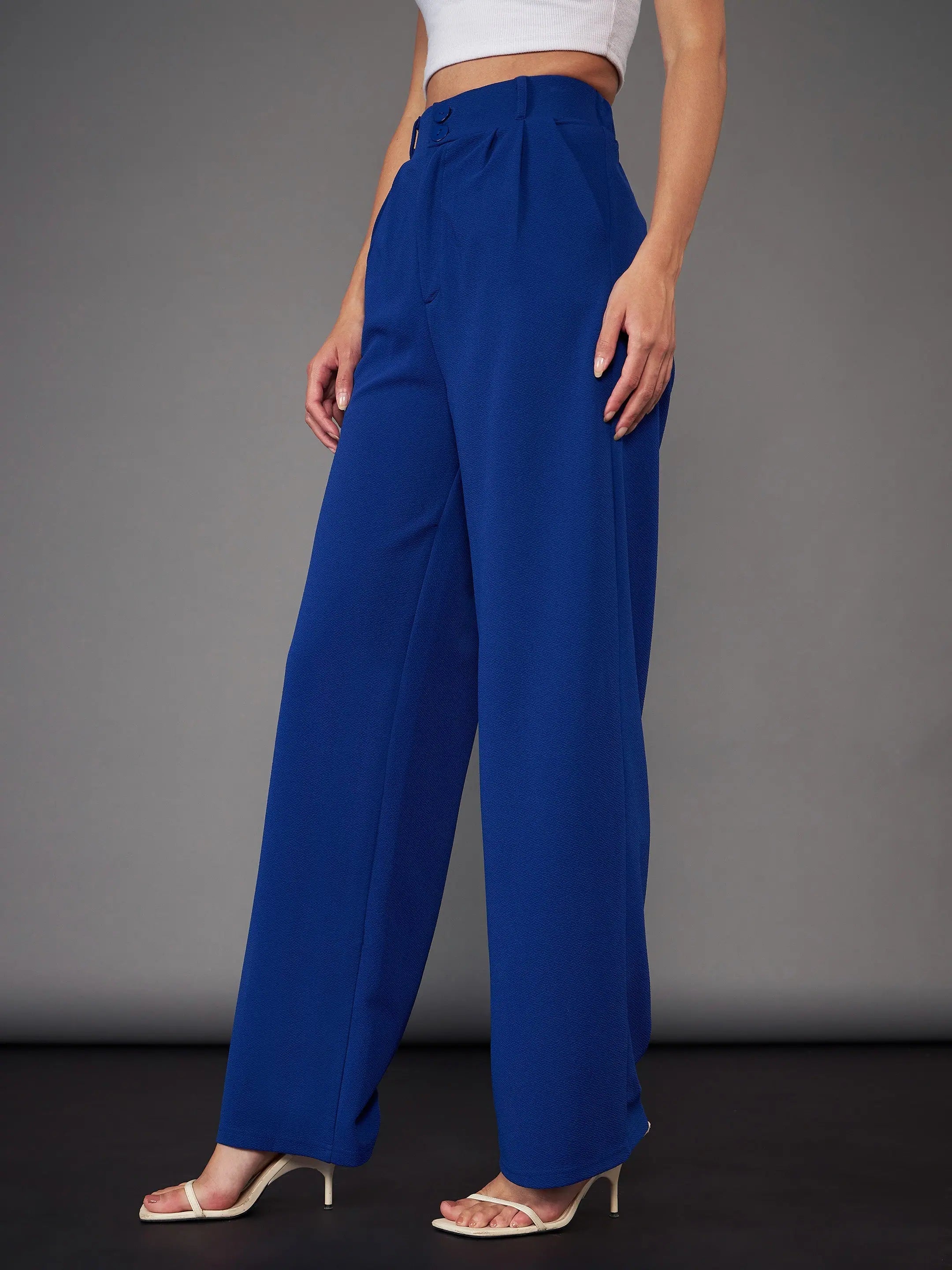 Royal Blue Pleated Pants | Women's Western Outfits Online