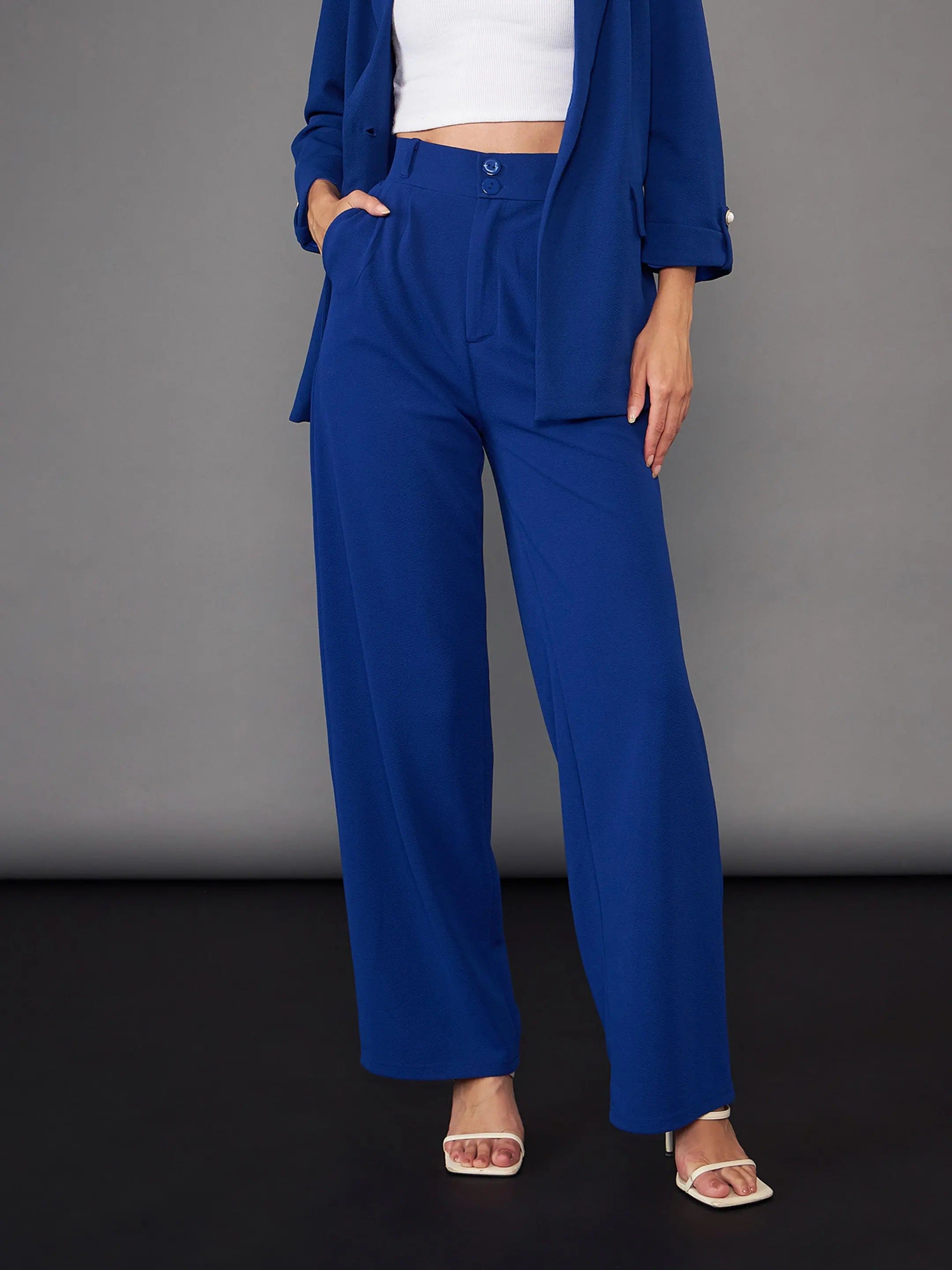 Royal Blue Pleated Pants | Women's Western Outfits Online