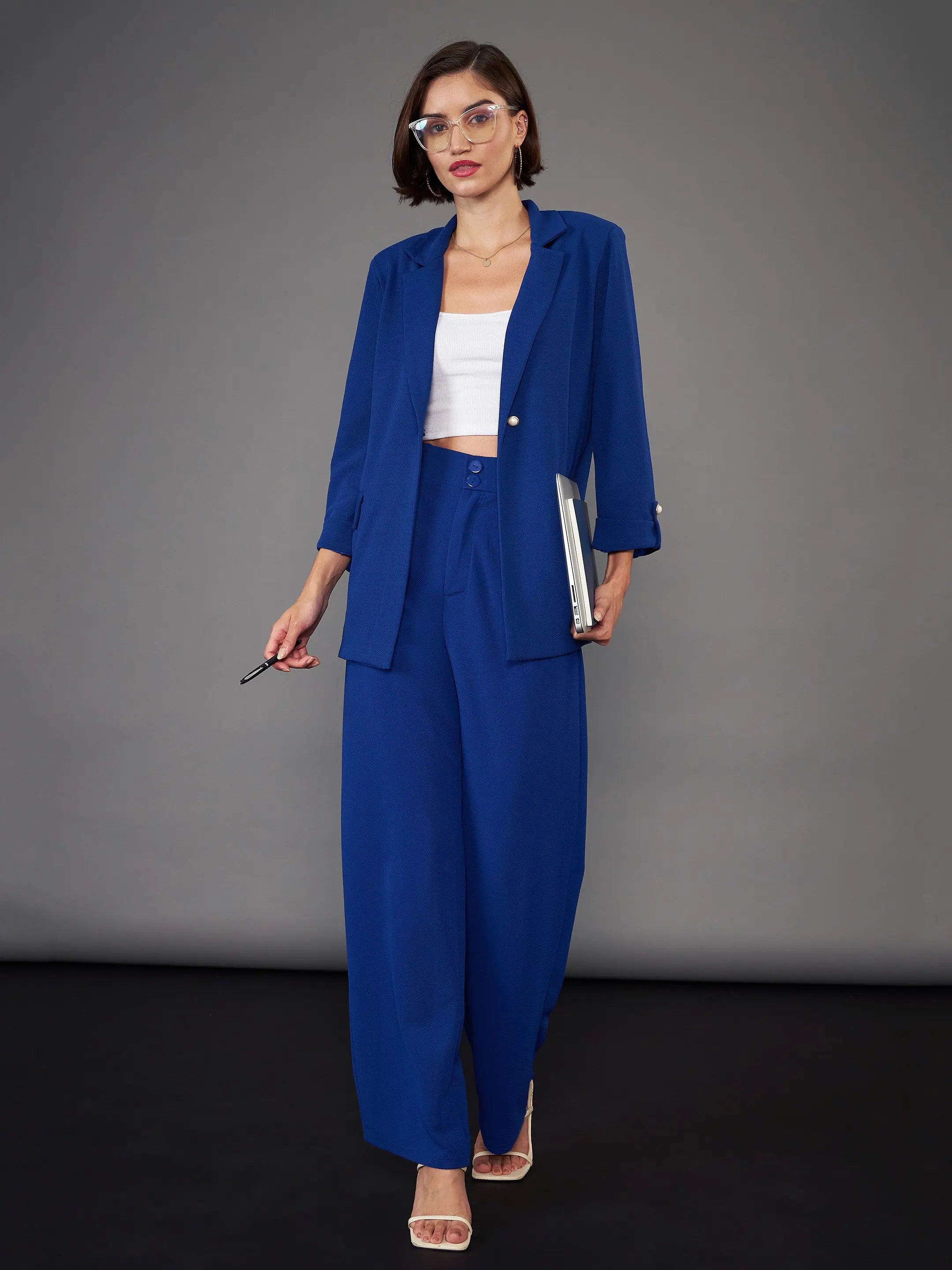 Royal Blue Pleated Pants | Women's Western Outfits Online