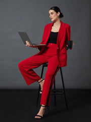 Women Red Side Tape Straight Pants