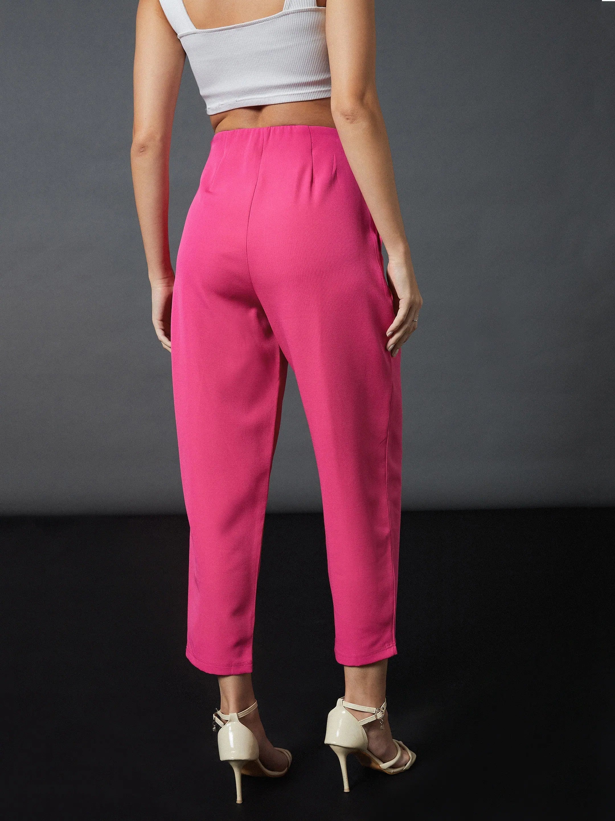 Pink Balloon Fit Pants - Women's Western Wear Linen Clothing