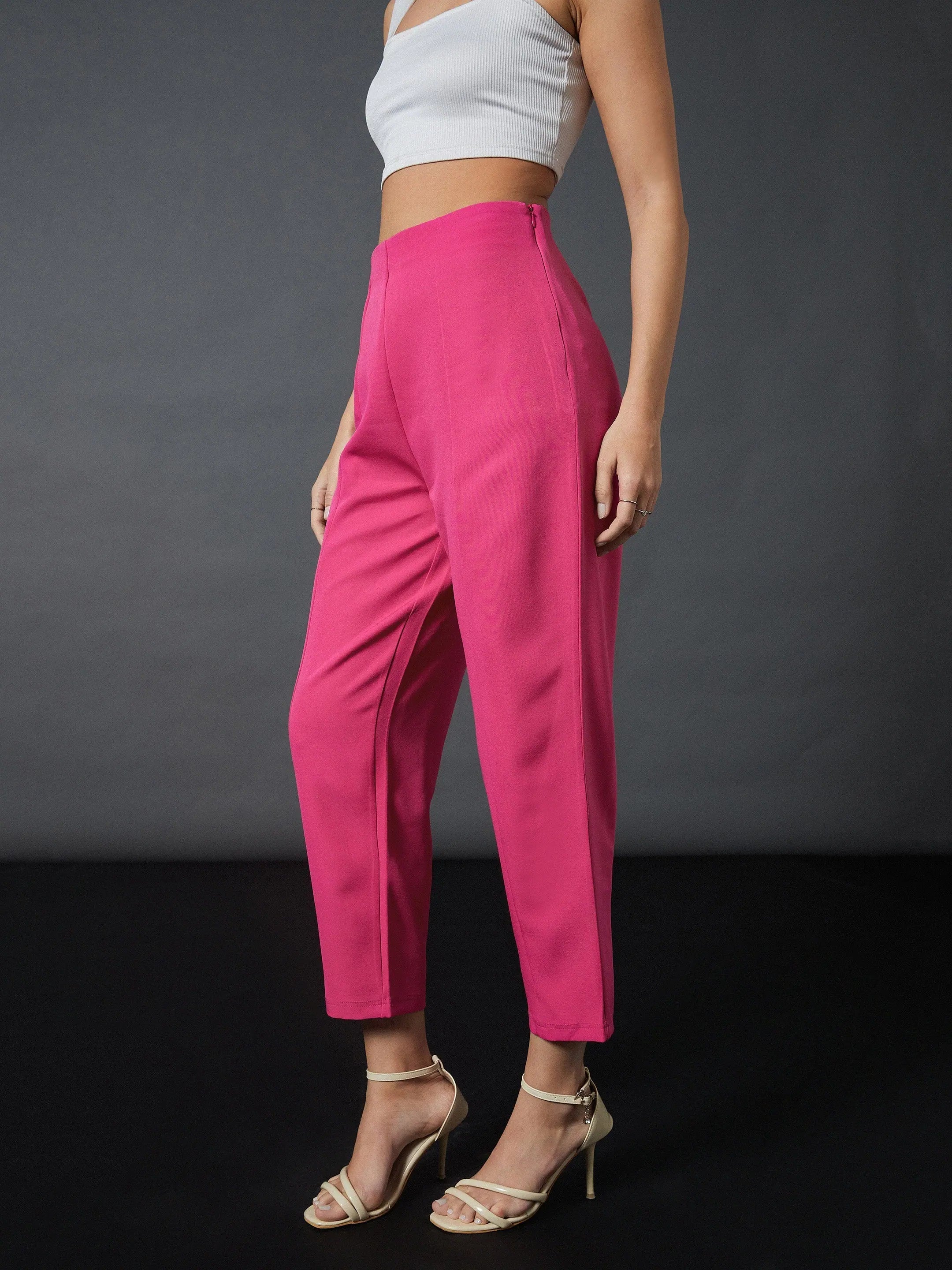 Pink Balloon Fit Pants - Women's Western Wear Linen Clothing