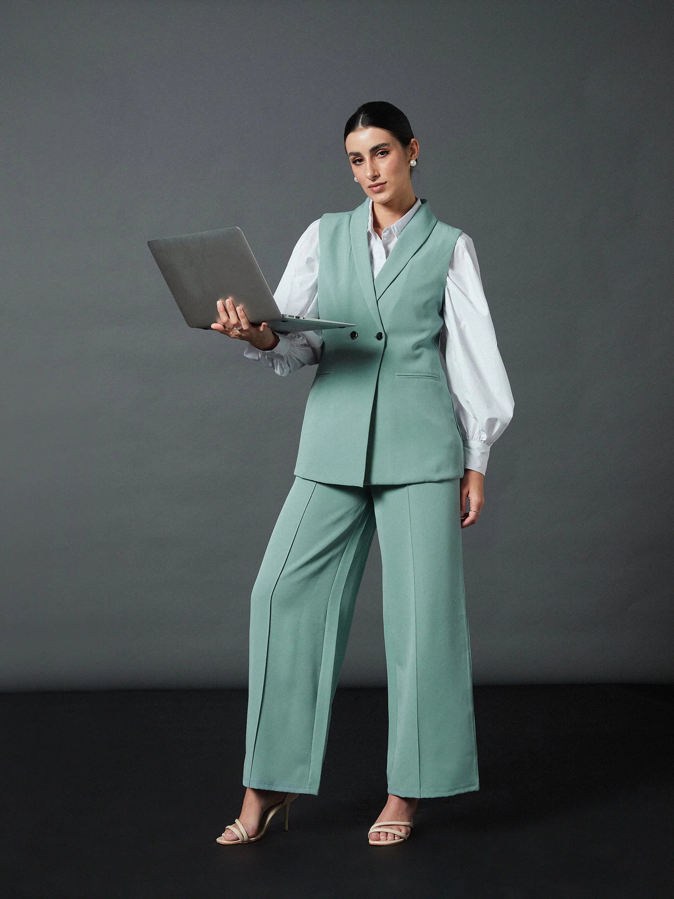 Blue Palazzo Pants - Women's Western Wear Comfort Fit Linen