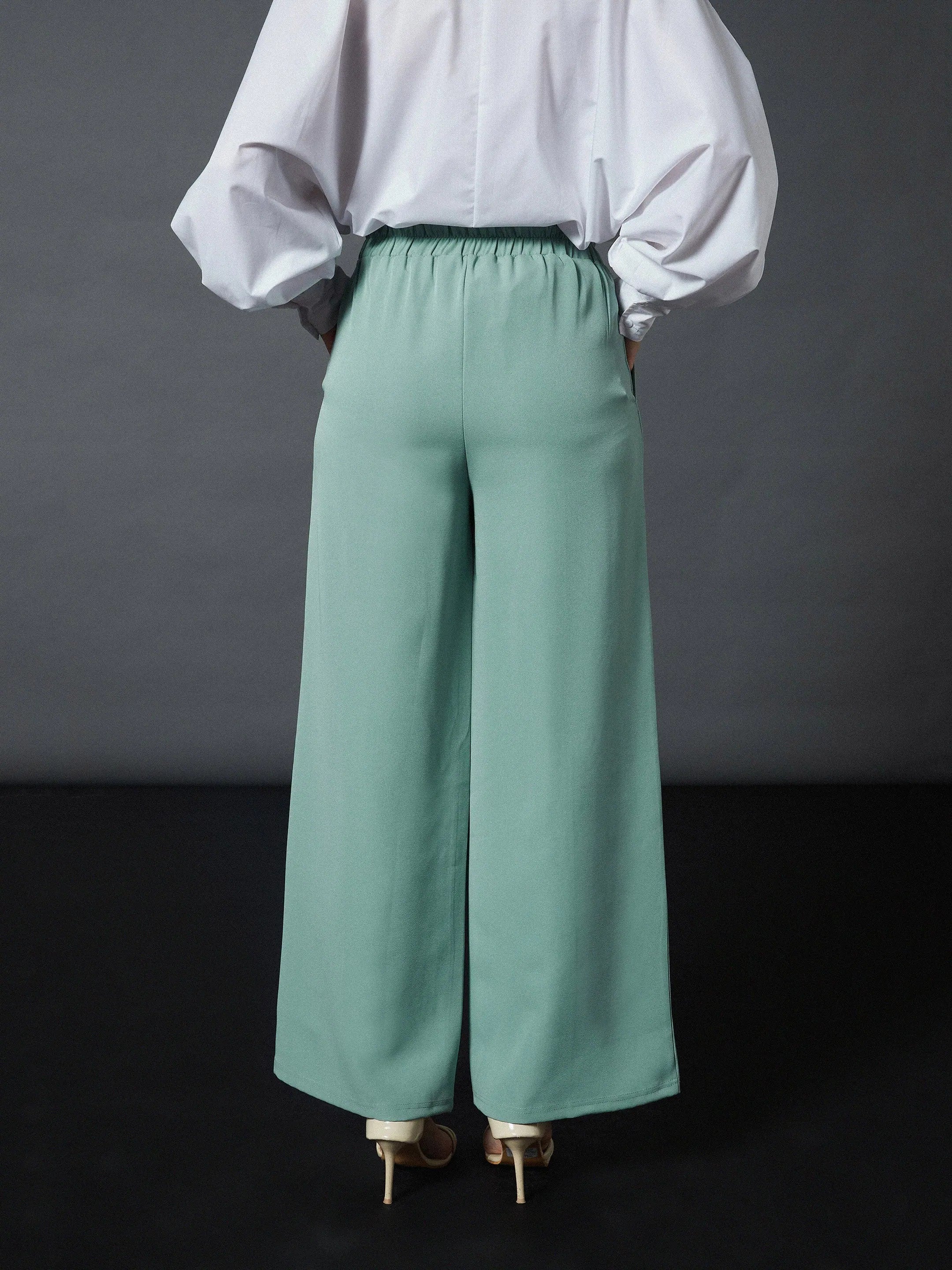 Blue Palazzo Pants - Women's Western Wear Comfort Fit Linen
