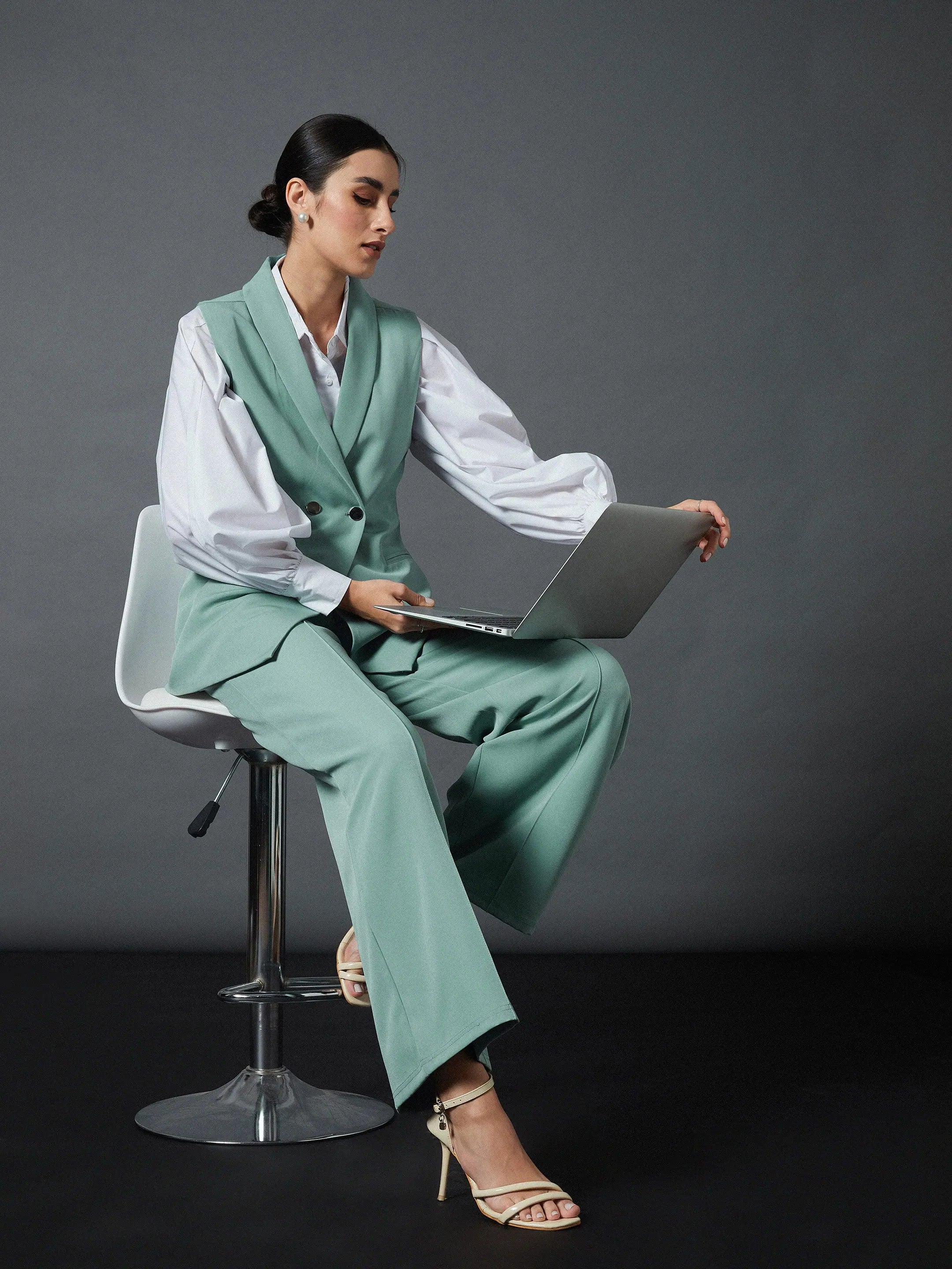 Blue Palazzo Pants - Women's Western Wear Comfort Fit Linen