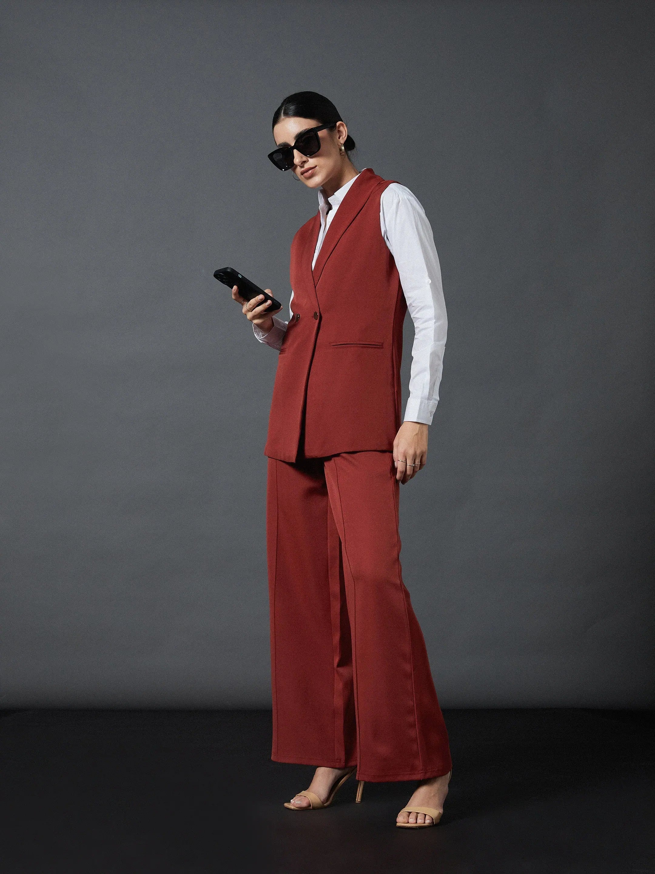 Rust Palazzo Pants - Women's Western Wear Comfort Fit Linen