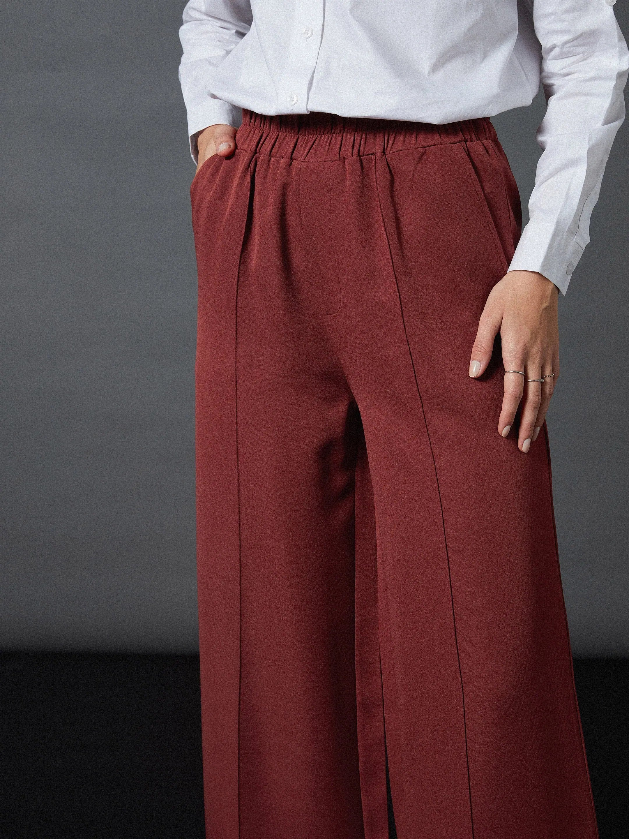 Rust Palazzo Pants - Women's Western Wear Comfort Fit Linen