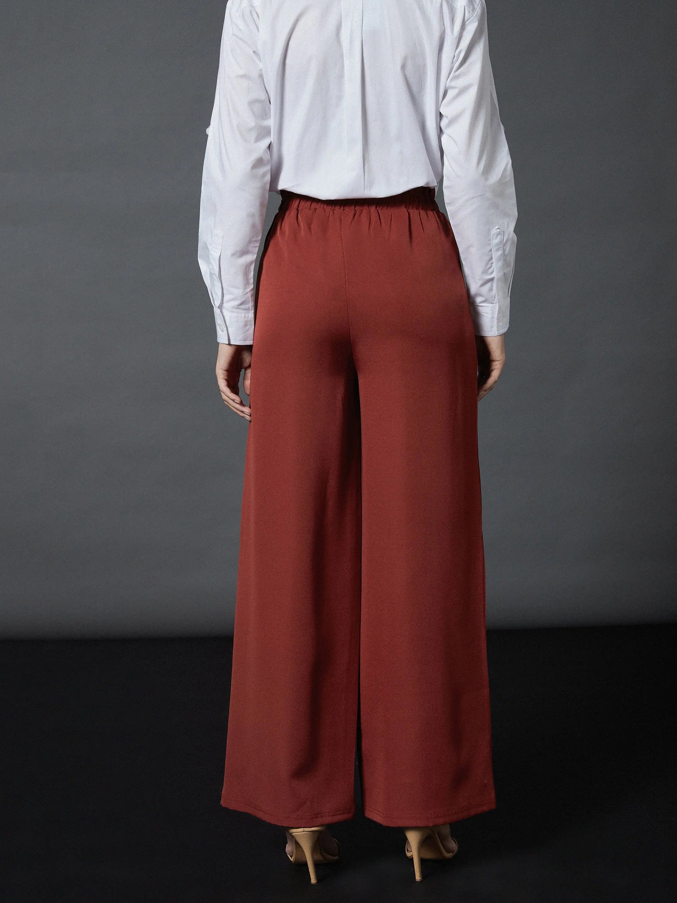 Rust Palazzo Pants - Women's Western Wear Comfort Fit Linen