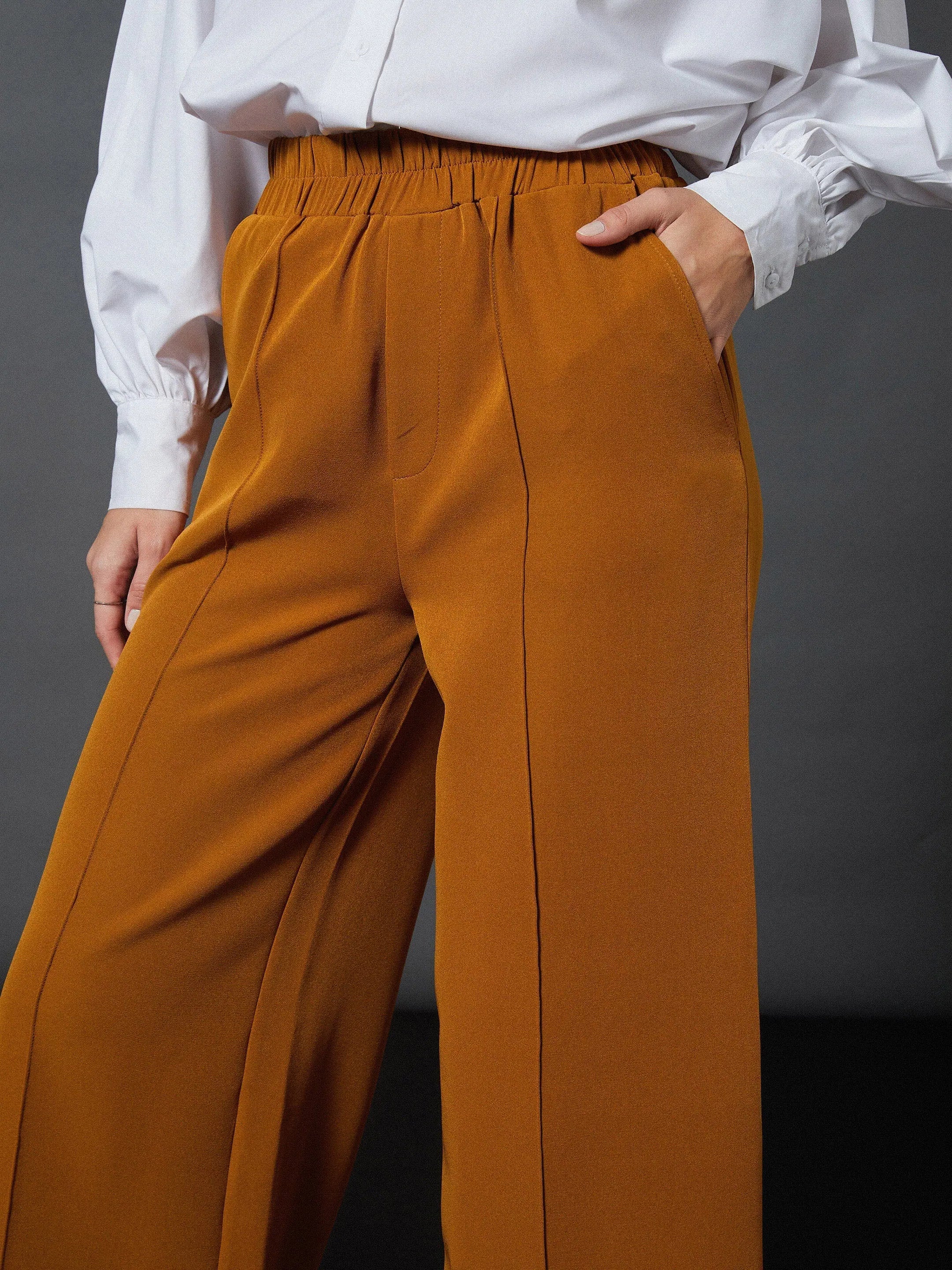 Mustard Palazzo Pants - Women's Western Wear, Comfort Fit