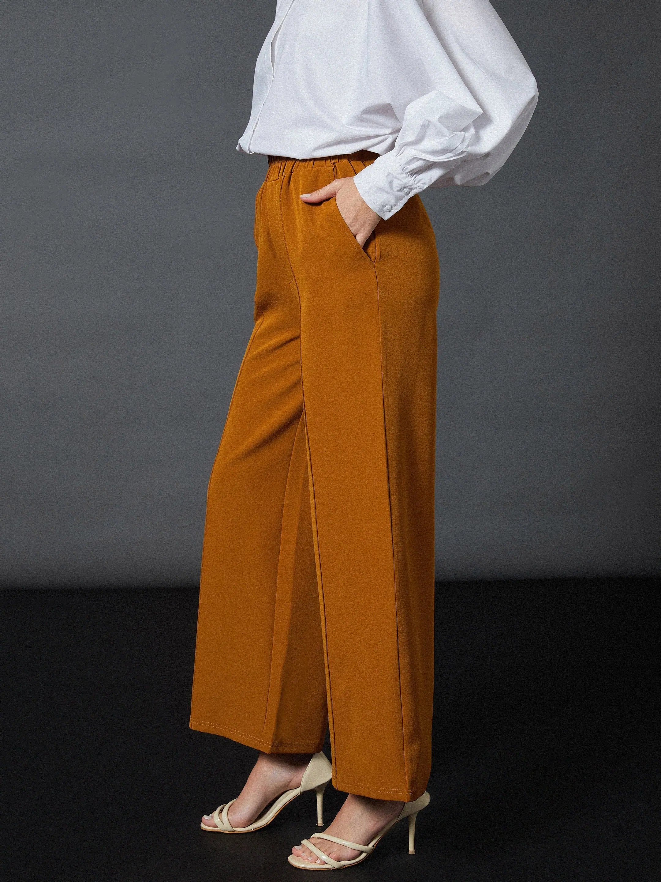 Mustard Palazzo Pants - Women's Western Wear, Comfort Fit