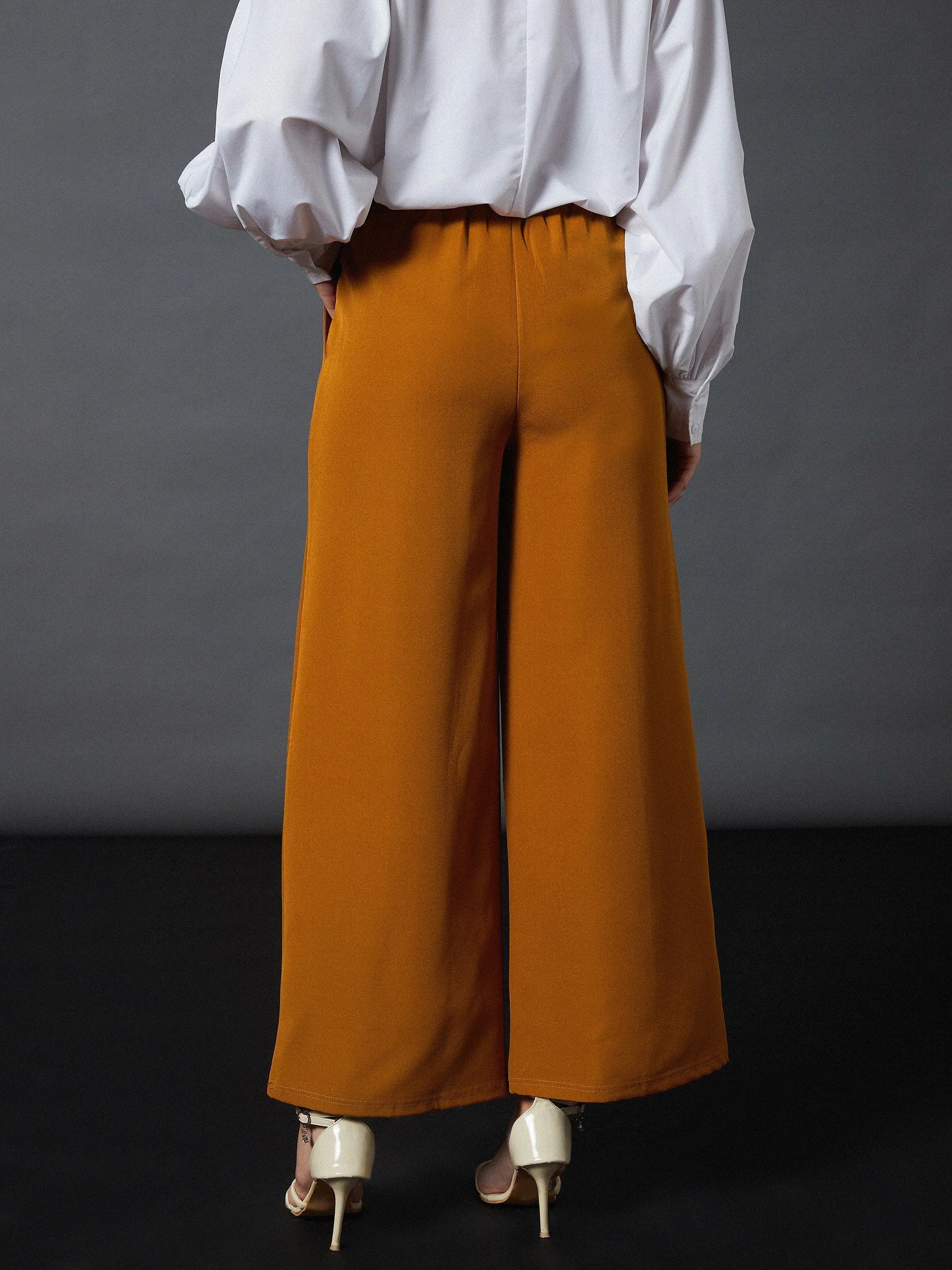 Mustard Palazzo Pants - Women's Western Wear, Comfort Fit