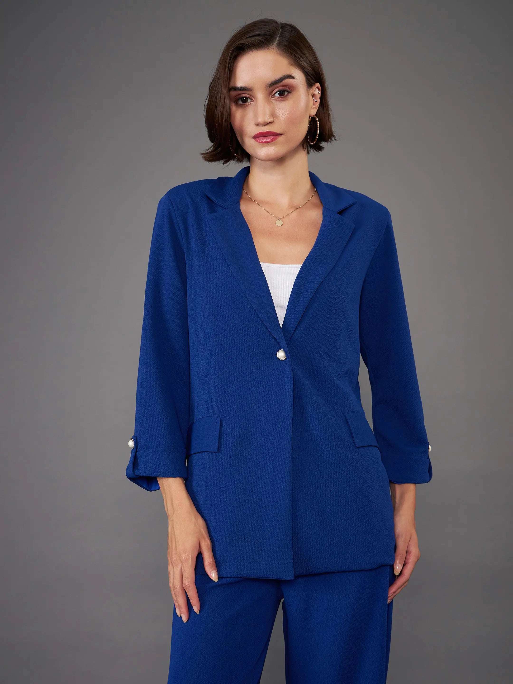 Royal Blue Blazer - Women's Western Wear & Button Detail