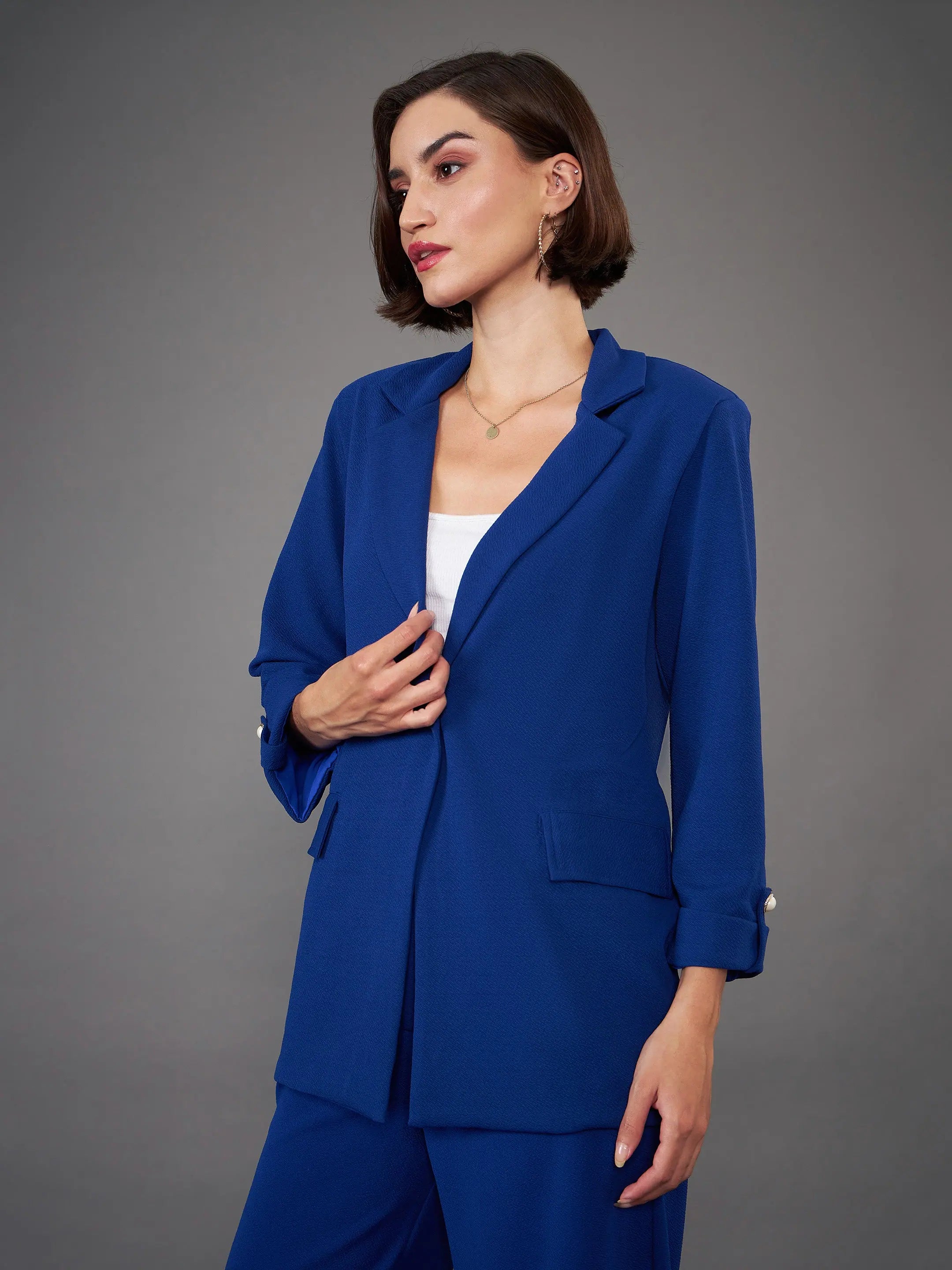 Royal Blue Blazer - Women's Western Wear & Button Detail