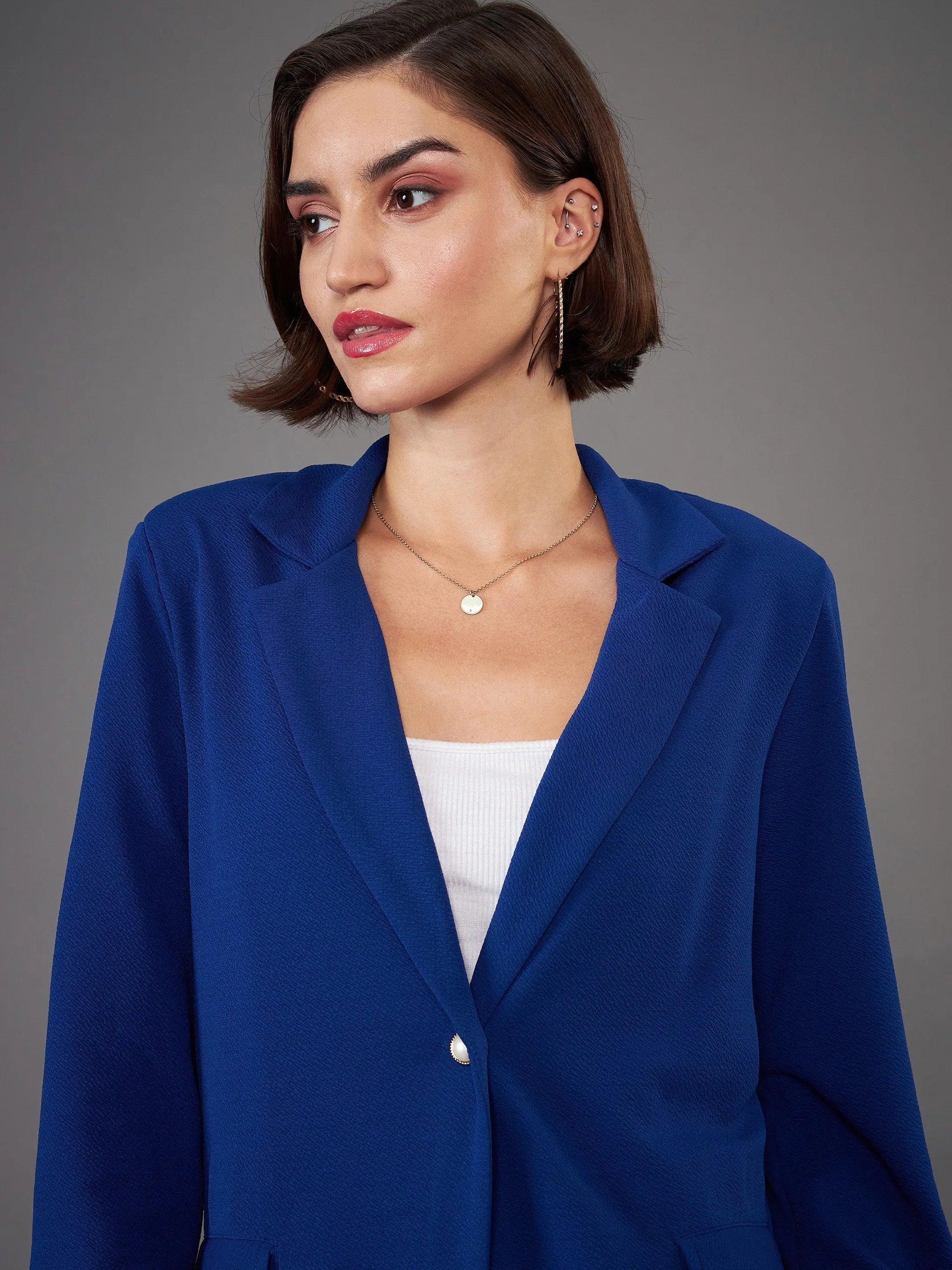Royal Blue Blazer - Women's Western Wear & Button Detail